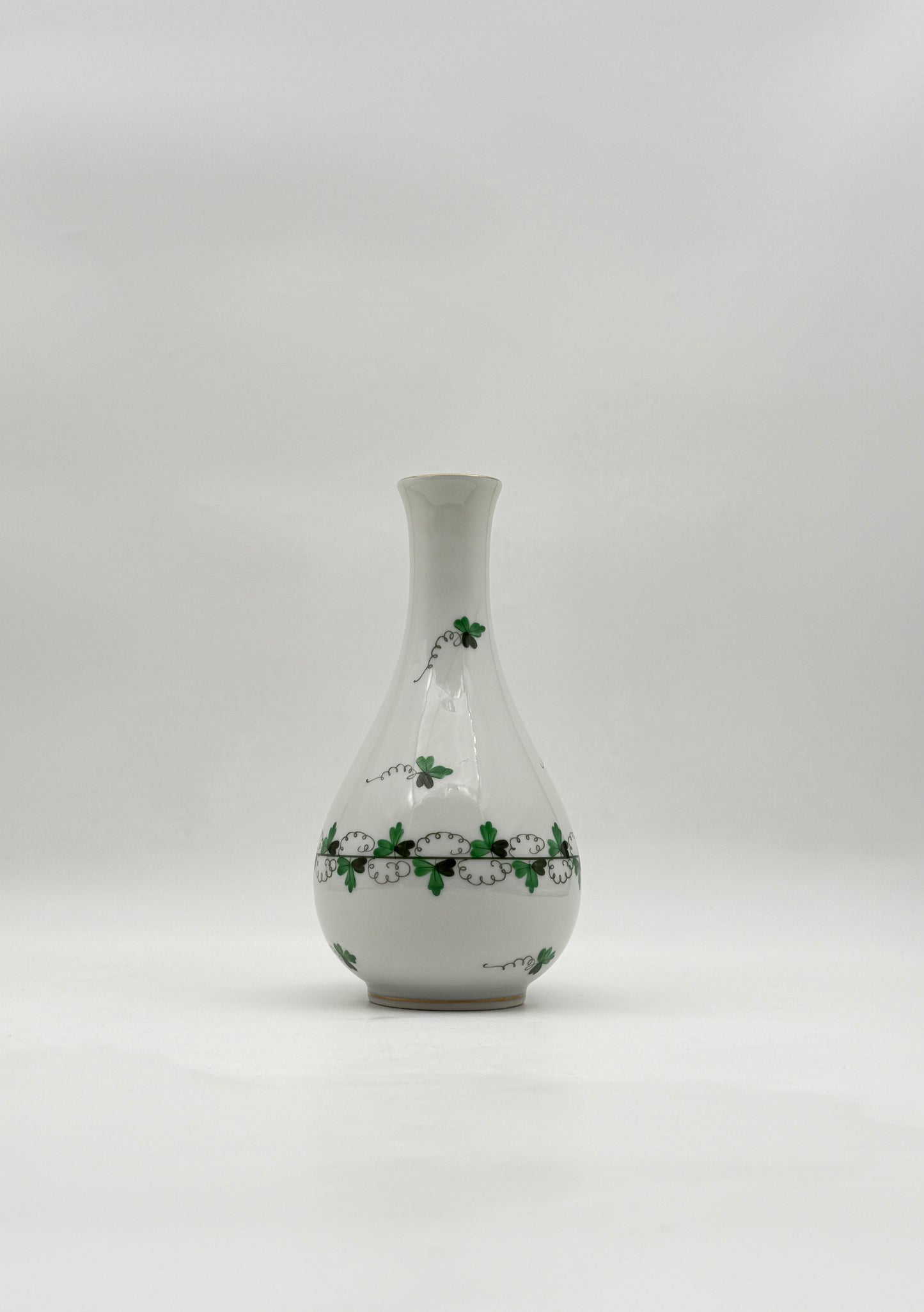 Herend Shamrock Bud Vase Hand Painted Cloverleaf Porcelain Art Decor