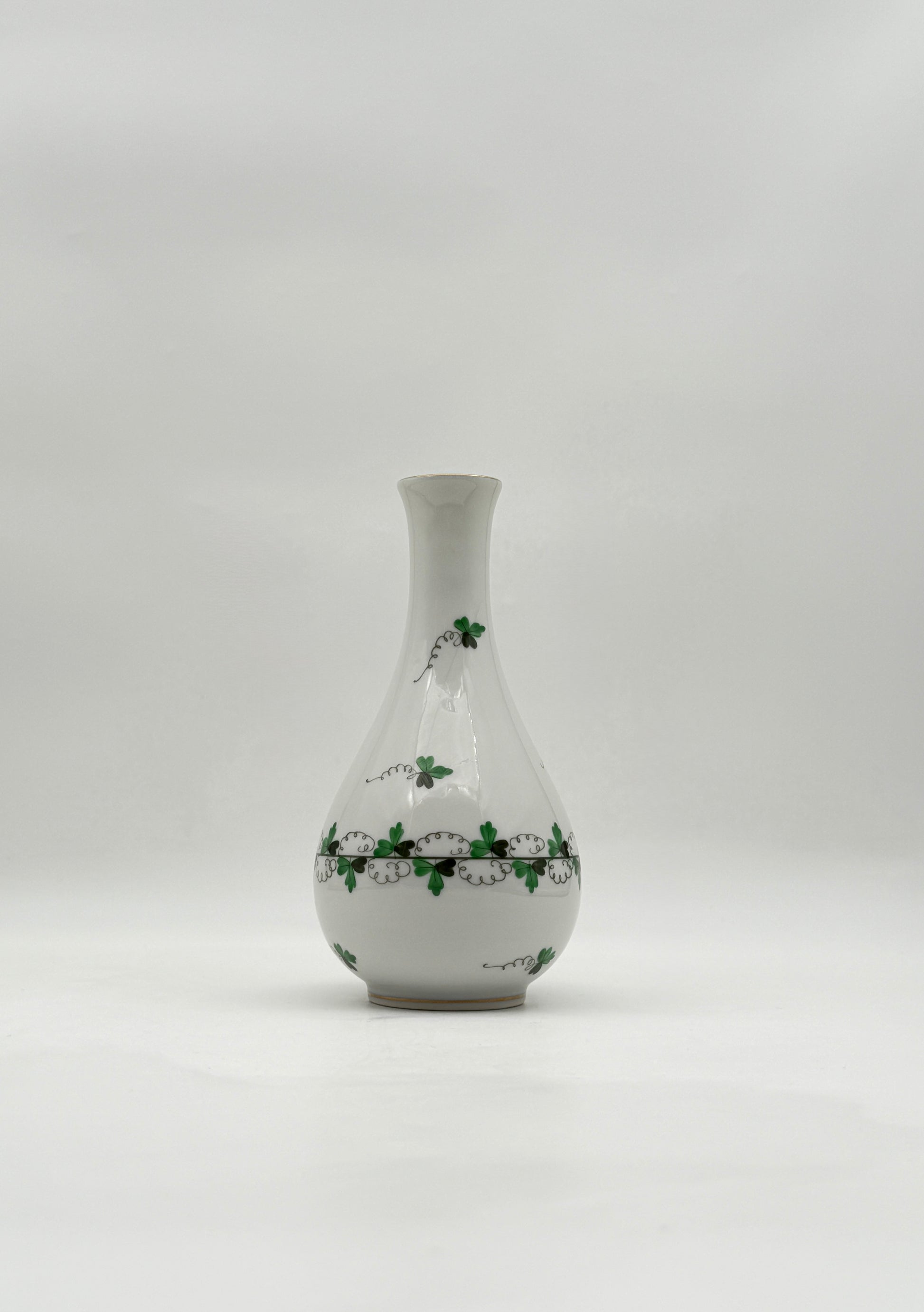 Herend Shamrock Bud Vase Hand Painted Cloverleaf Porcelain Art Decor