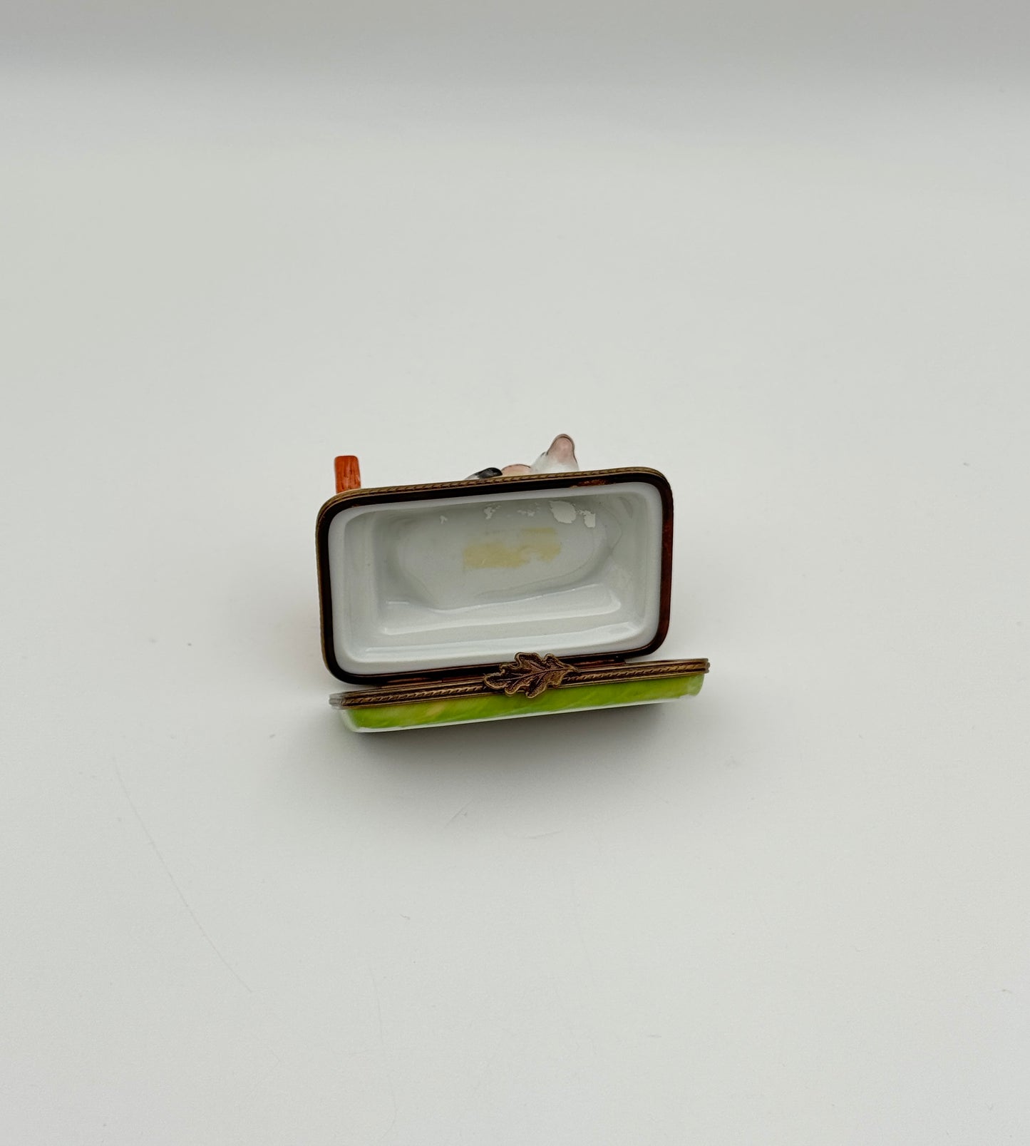 Limoges France Lamb Resting Figurine Porcelain Box c. 1975 French Art