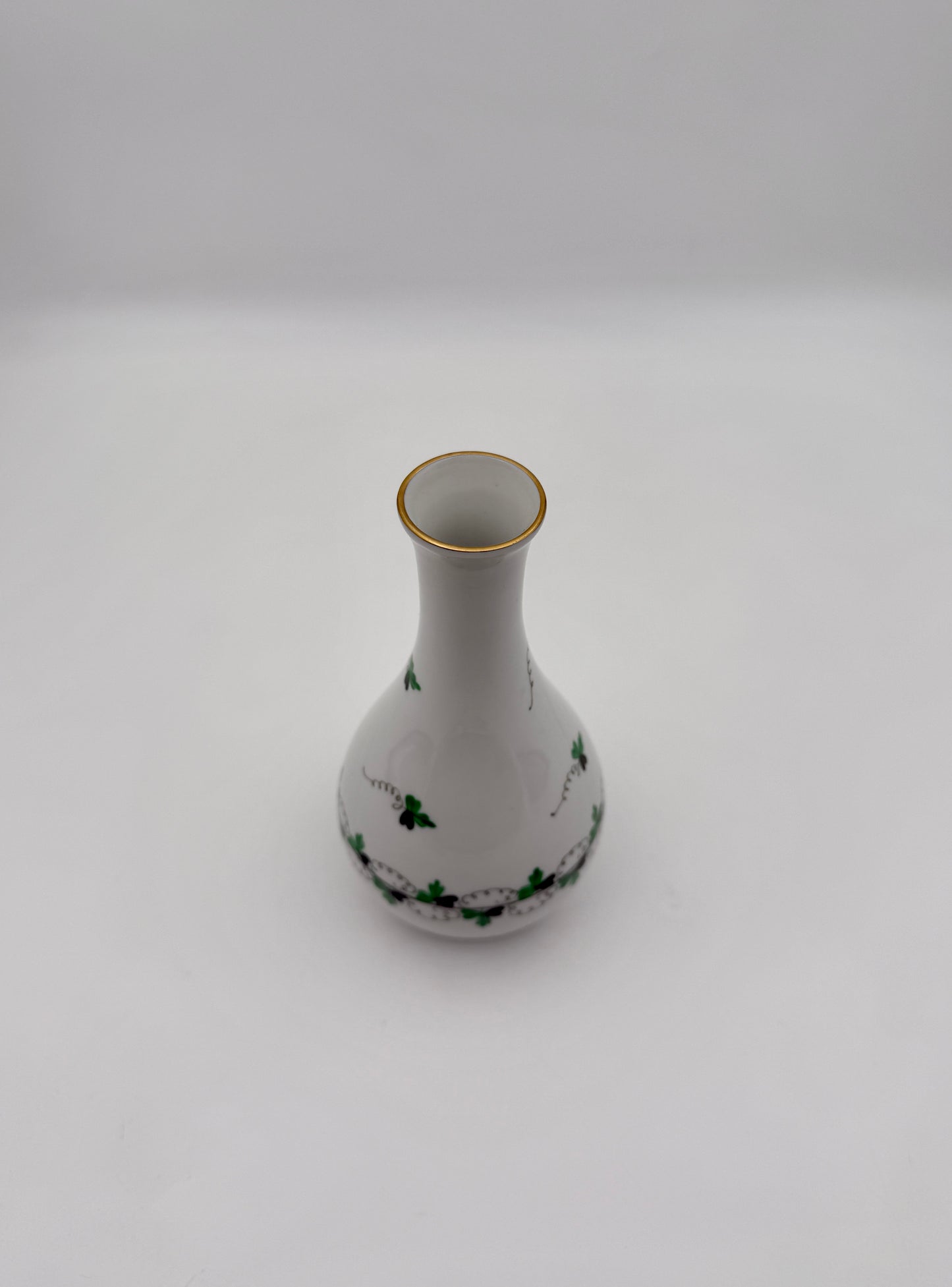 Herend Shamrock Bud Vase Hand Painted Cloverleaf Porcelain Art Decor