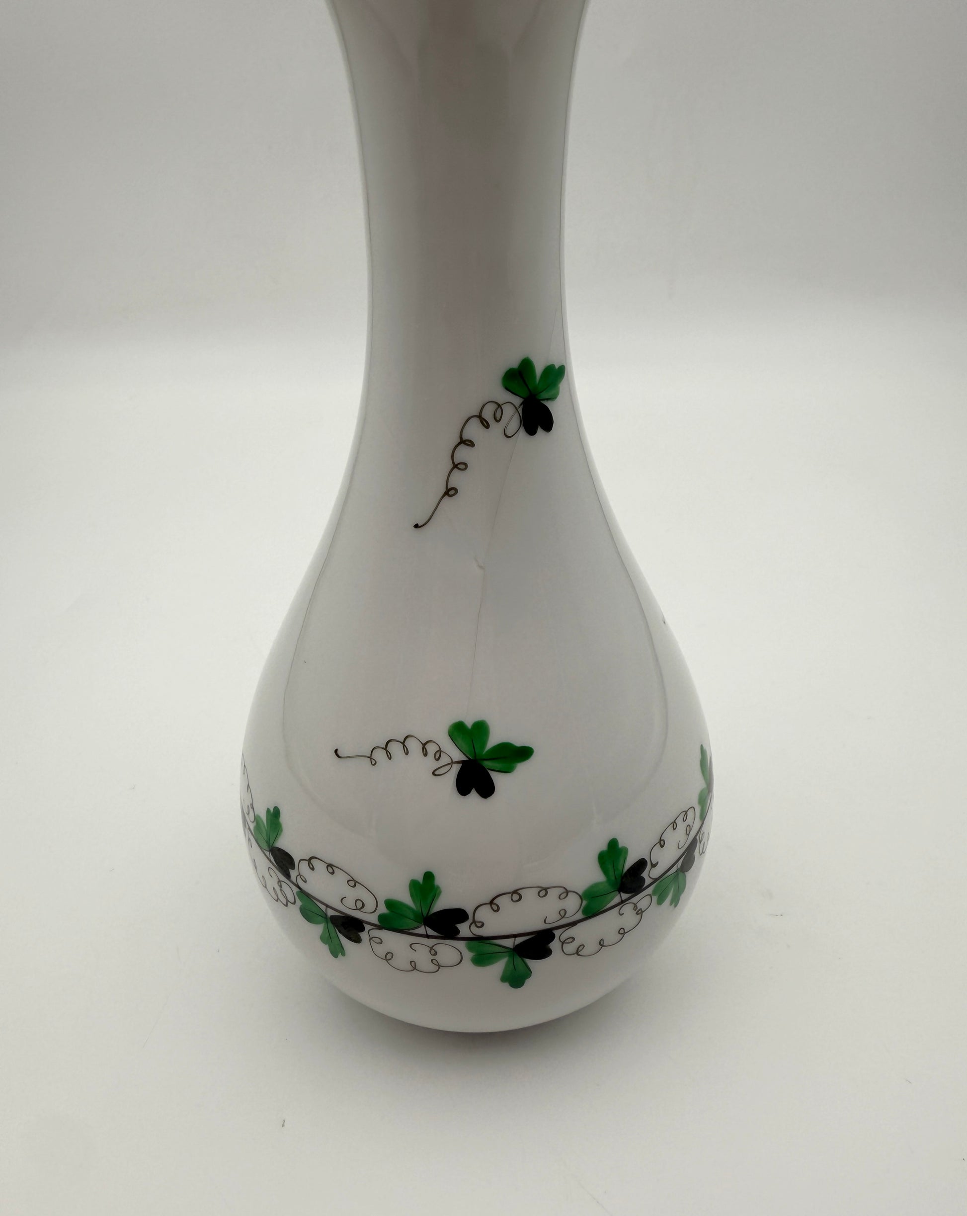 Herend Shamrock Bud Vase Hand Painted Cloverleaf Porcelain Art Decor