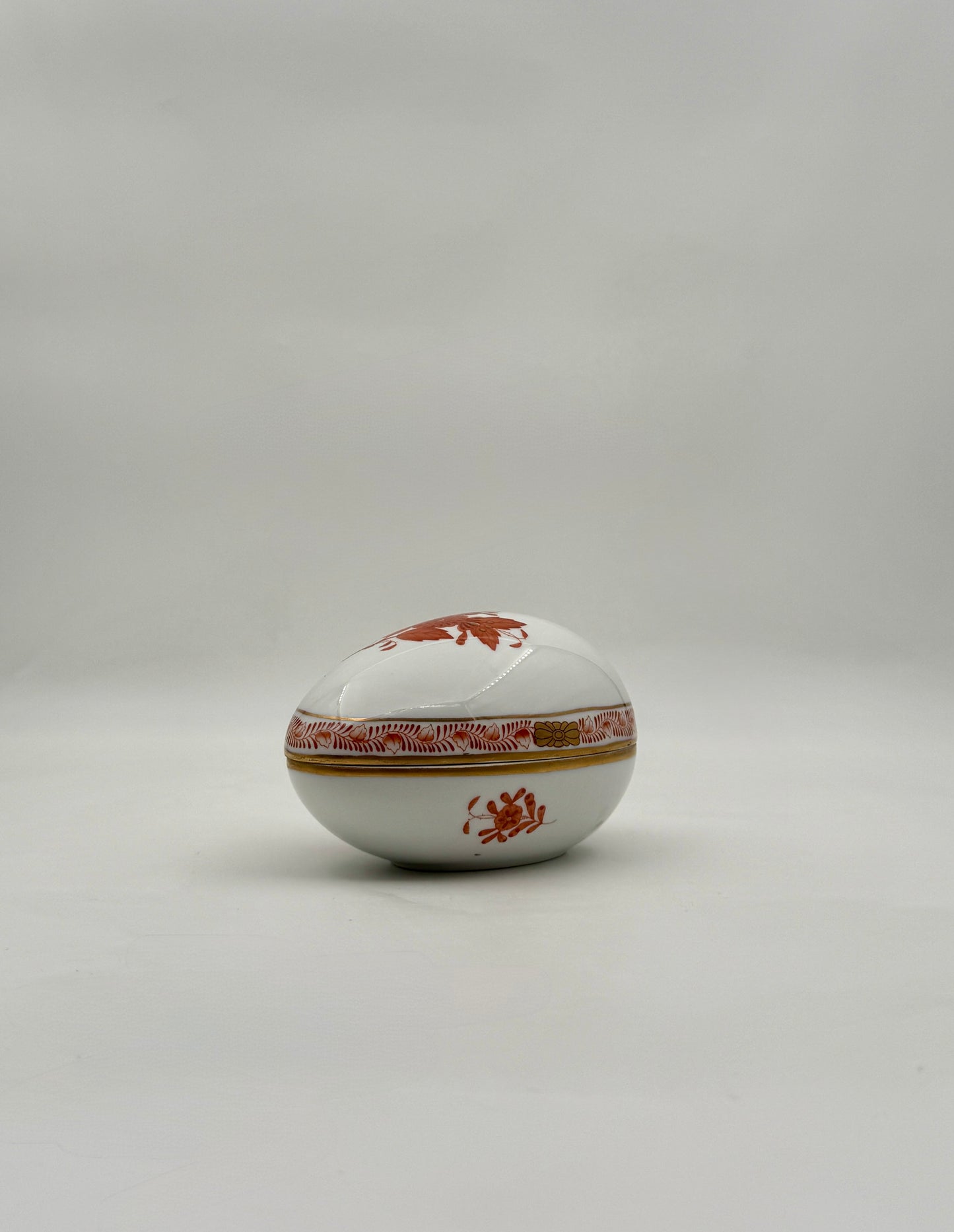 Herend Chinese Bouquet Rust Egg Box Hand Painted Porcelain Gold