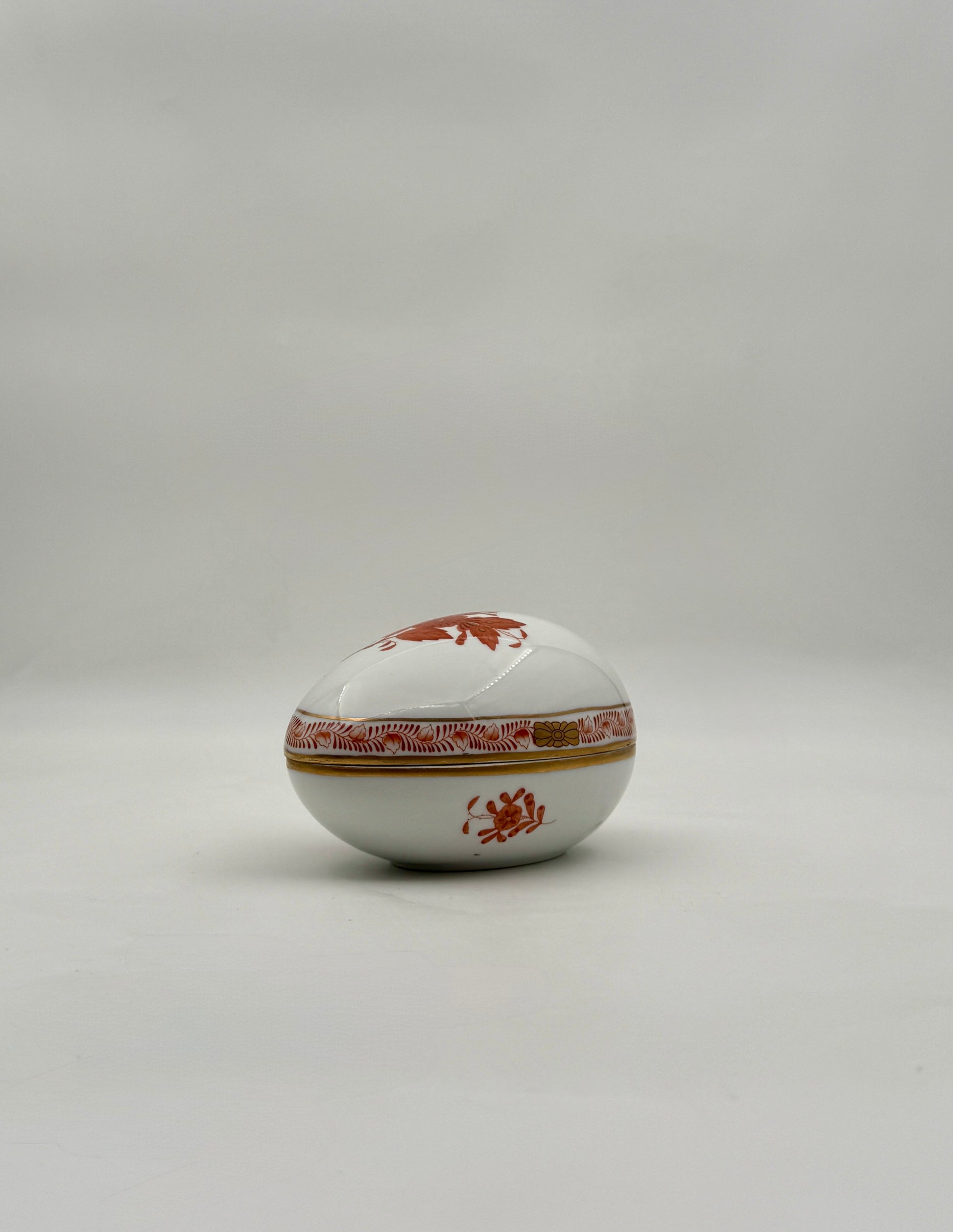 Herend Chinese Bouquet Rust Egg Box Hand Painted Porcelain Gold
