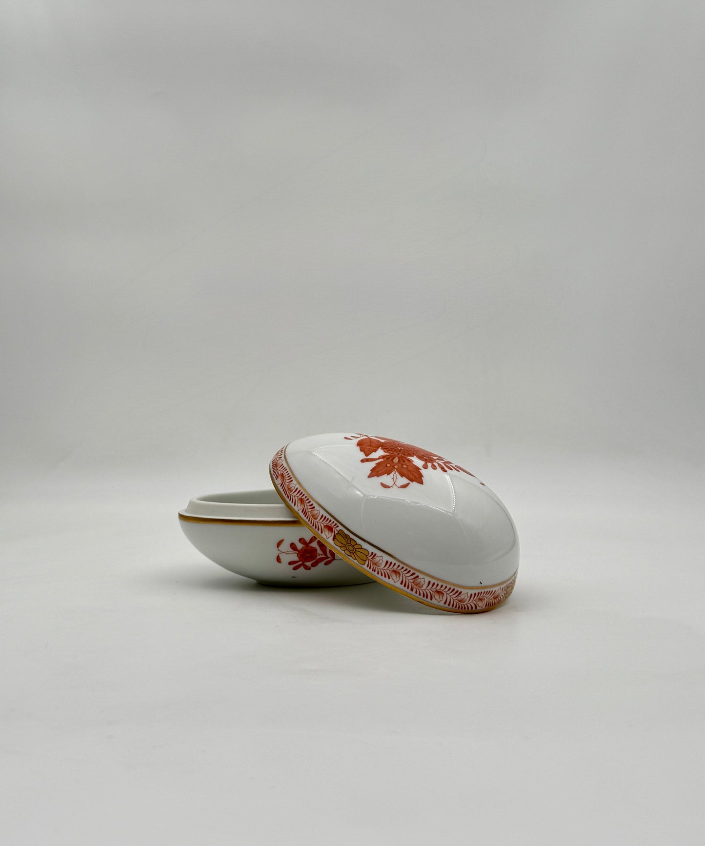 Herend Chinese Bouquet Rust Egg Box Hand Painted Porcelain Gold