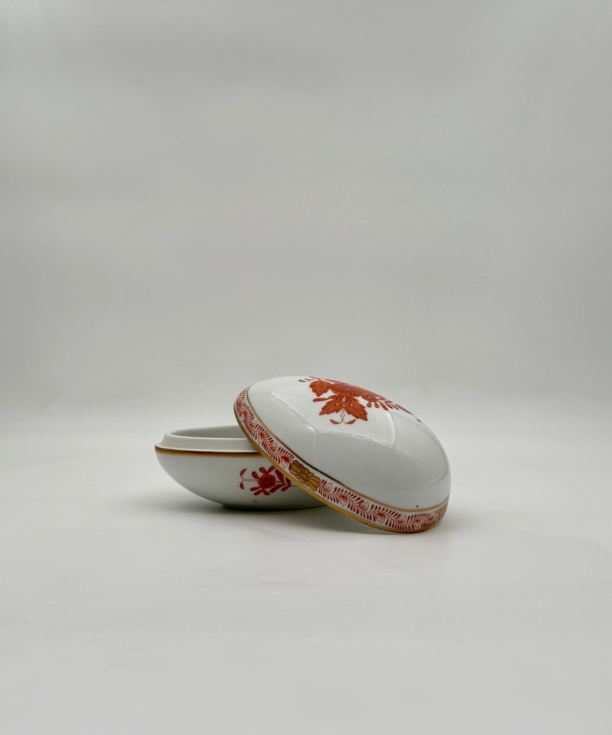Herend Chinese Bouquet Rust Egg Box Hand Painted Porcelain Gold
