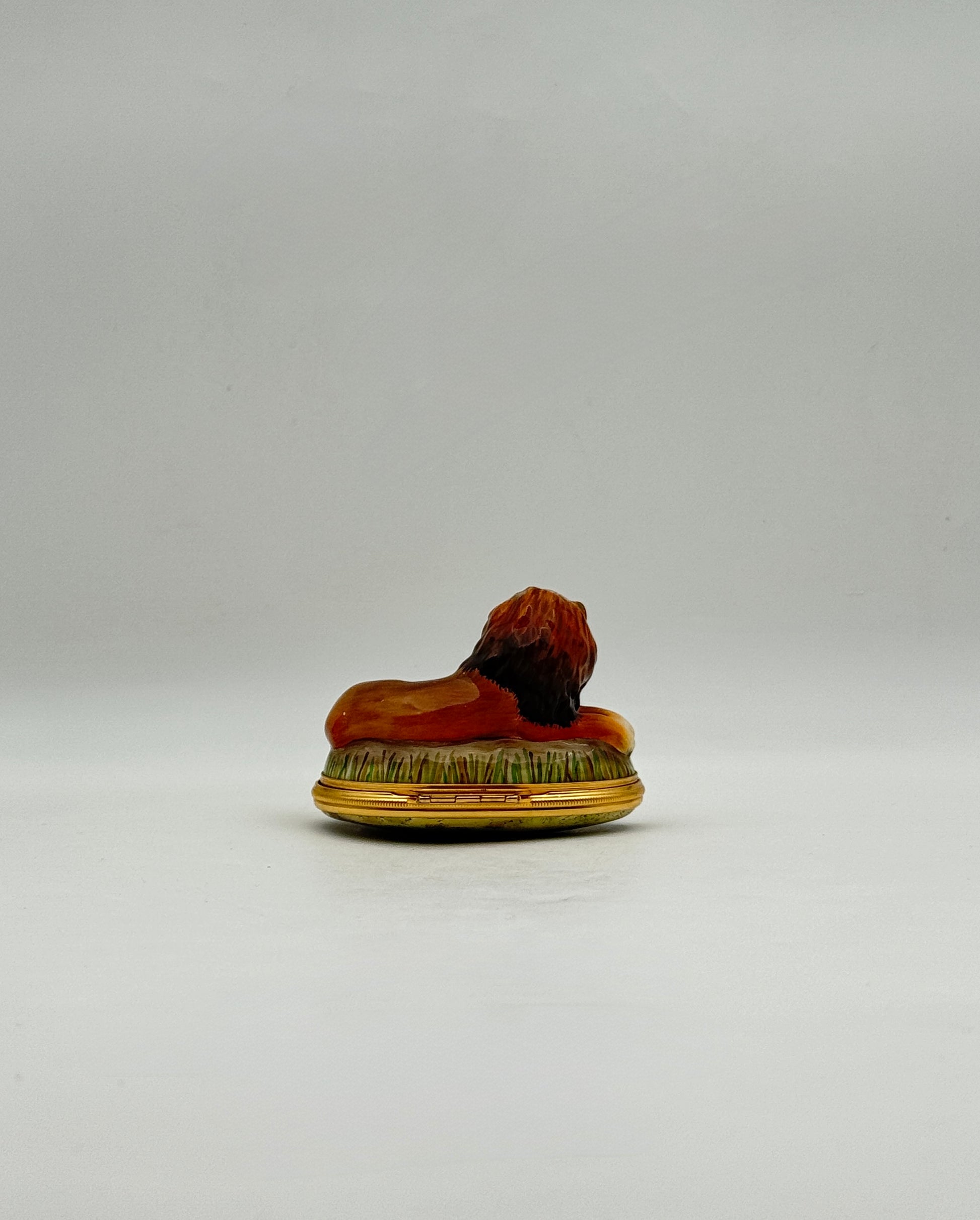 Halcyon Days Enamel Box with Resting Lion Figurine Collectible