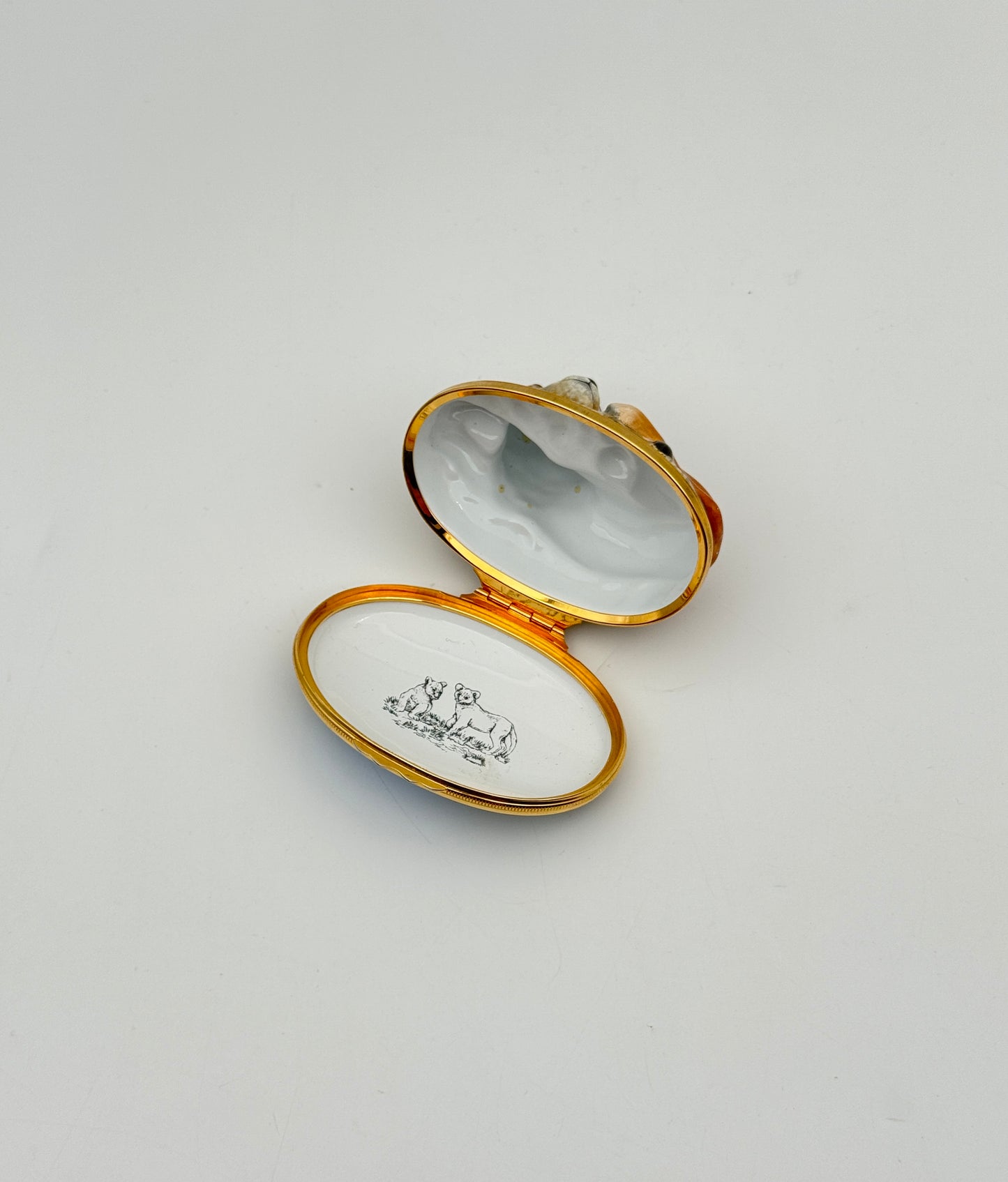 Halcyon Days Enamel Box with Resting Lion Figurine Collectible