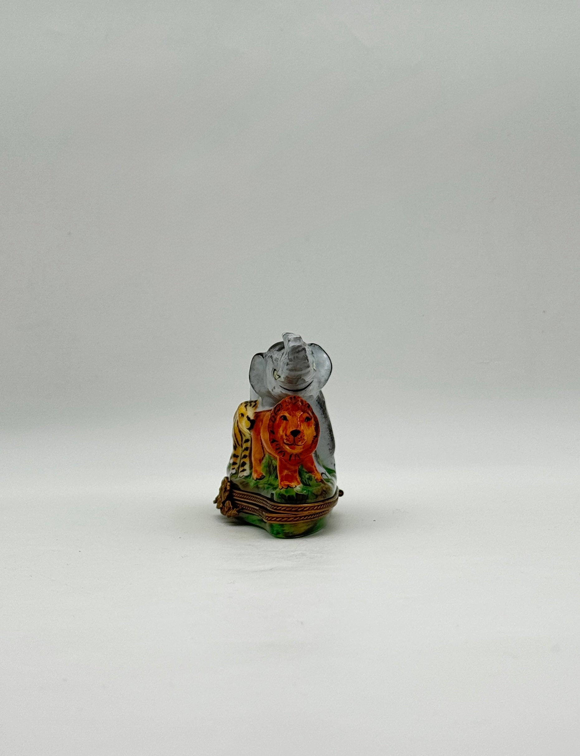 Limoges France African Parade Box Lion Tiger Elephant Porcelain