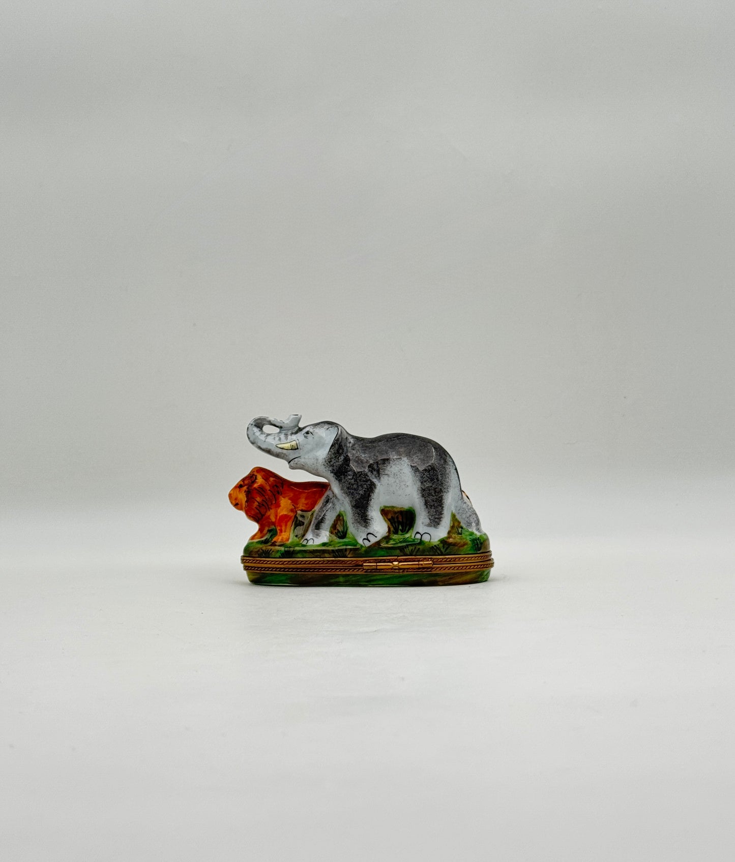 Limoges France African Parade Box Lion Tiger Elephant Porcelain
