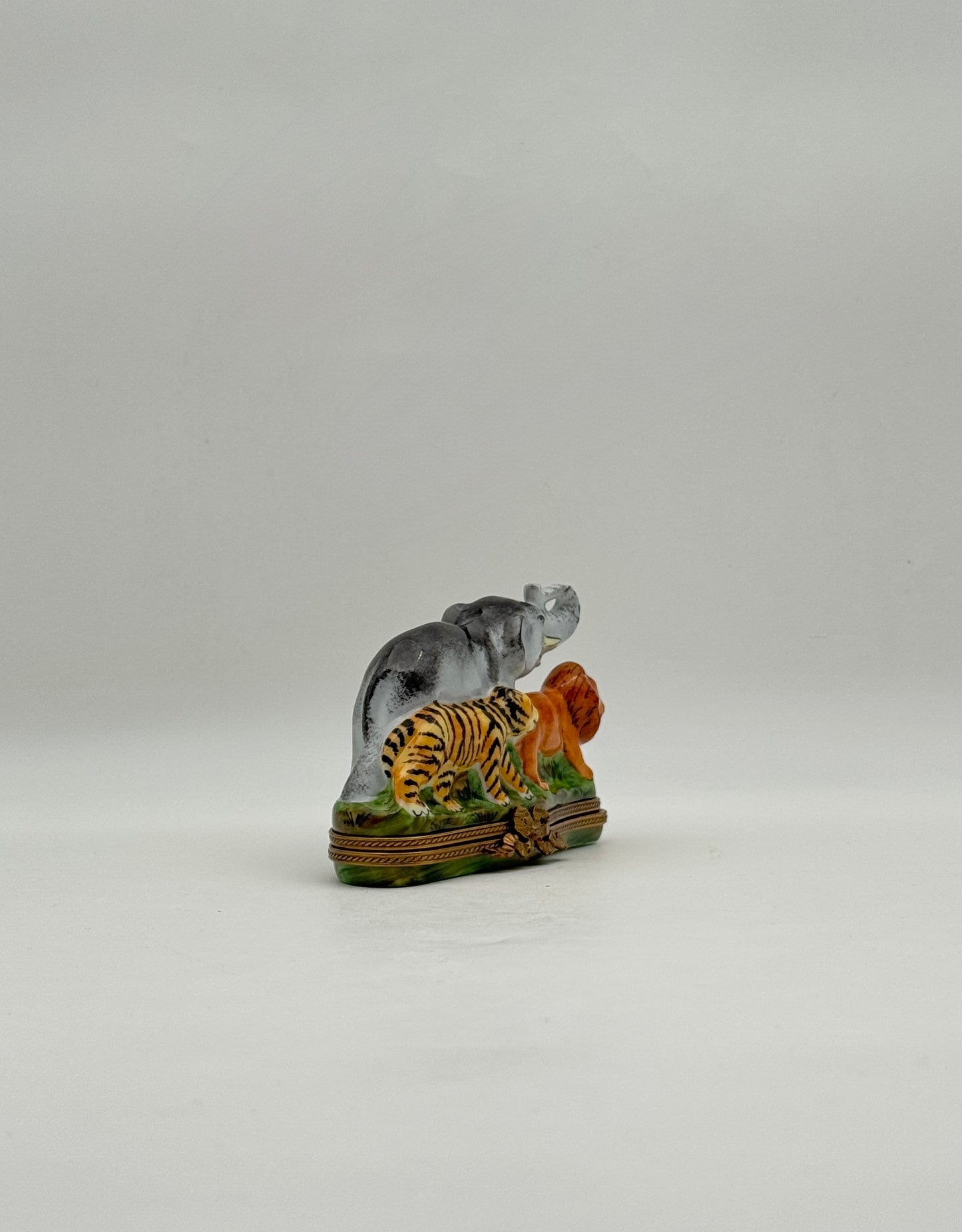 Limoges France African Parade Box Lion Tiger Elephant Porcelain