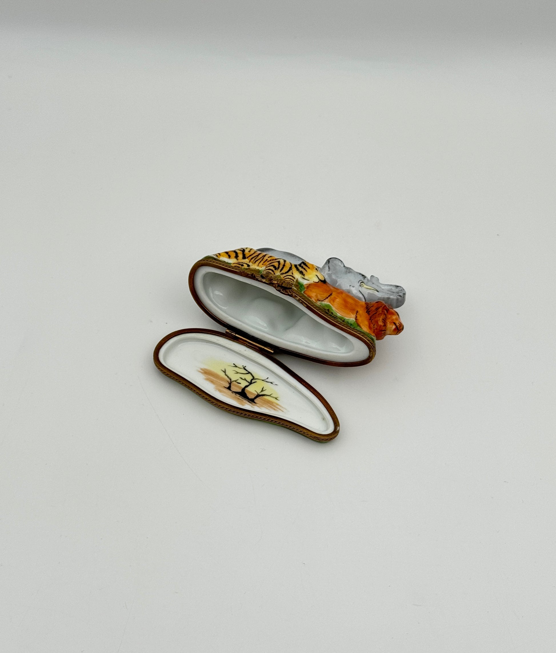 Limoges France African Parade Box Lion Tiger Elephant Porcelain