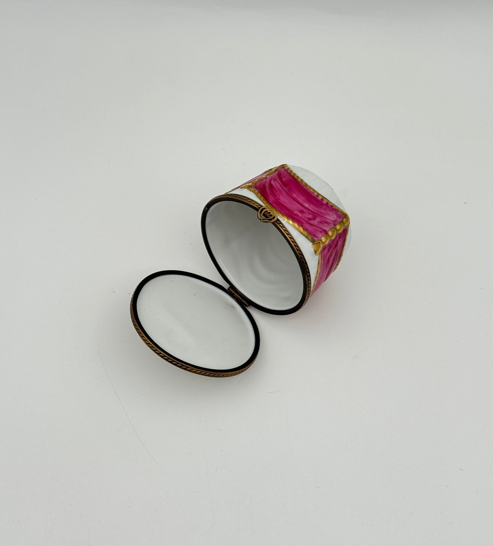 Limoges Box France Table with Champagne, Pink Tablecloth by Chamont