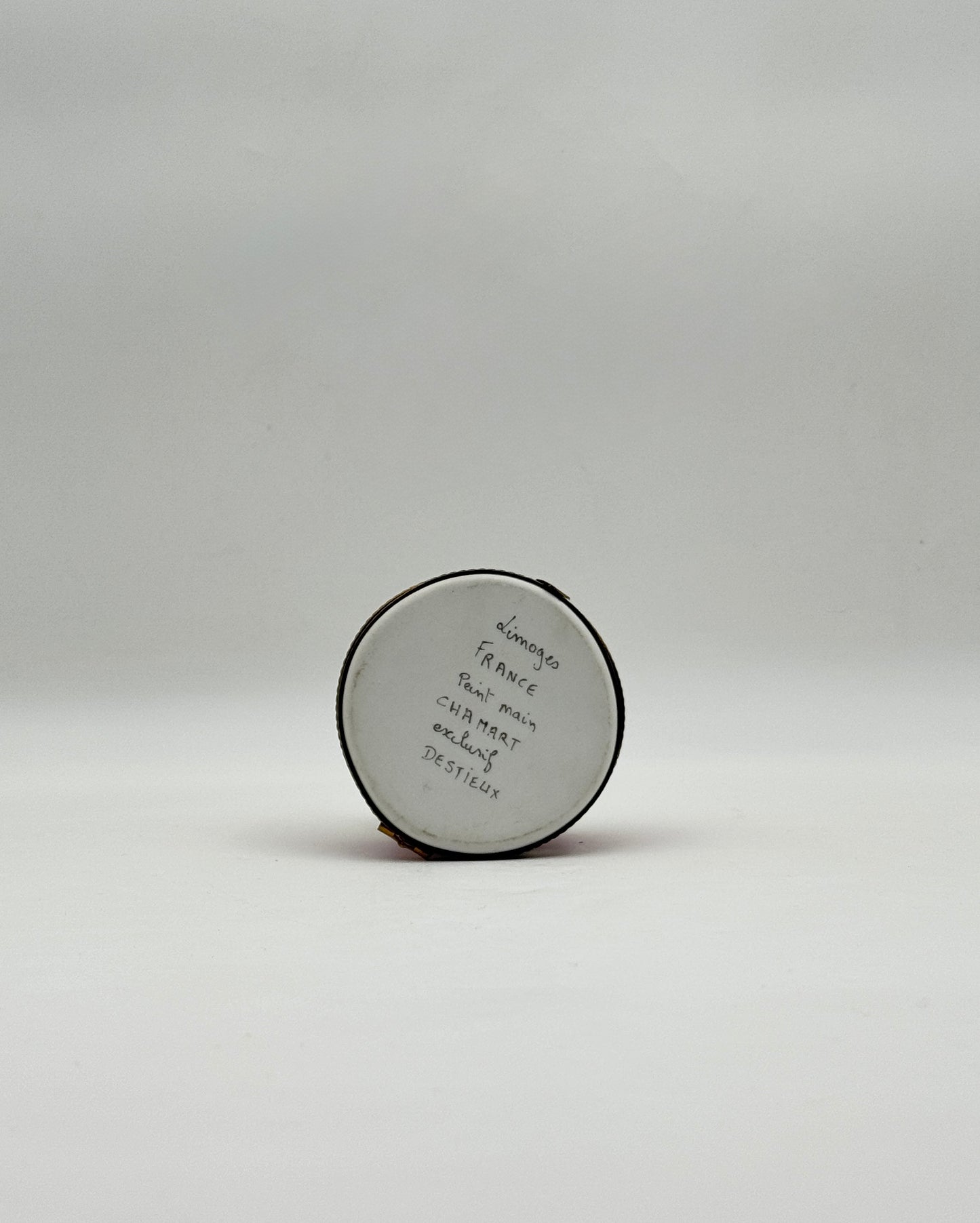 Limoges Box France Table with Champagne, Pink Tablecloth by Chamont