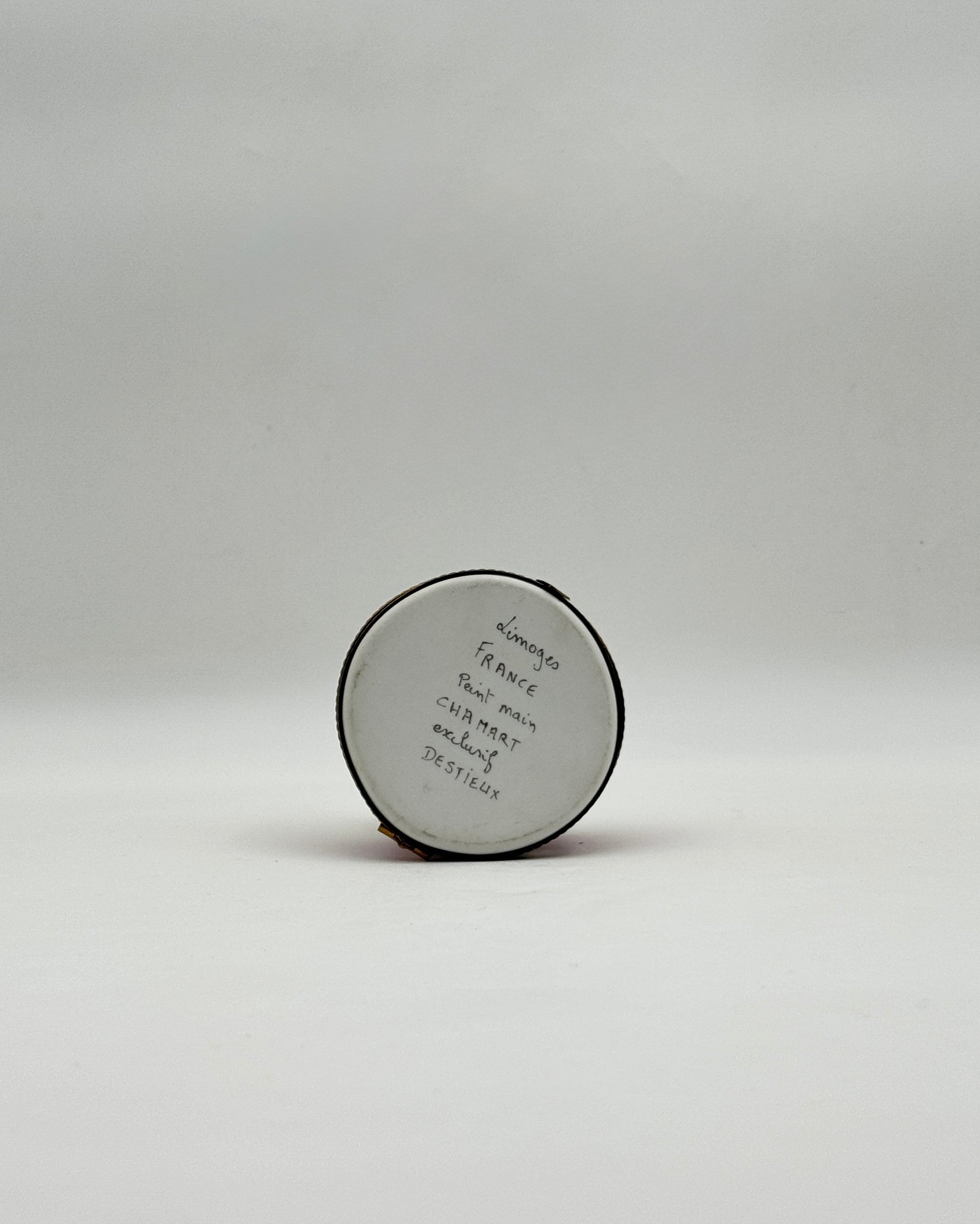 Limoges Box France Table with Champagne, Pink Tablecloth by Chamont