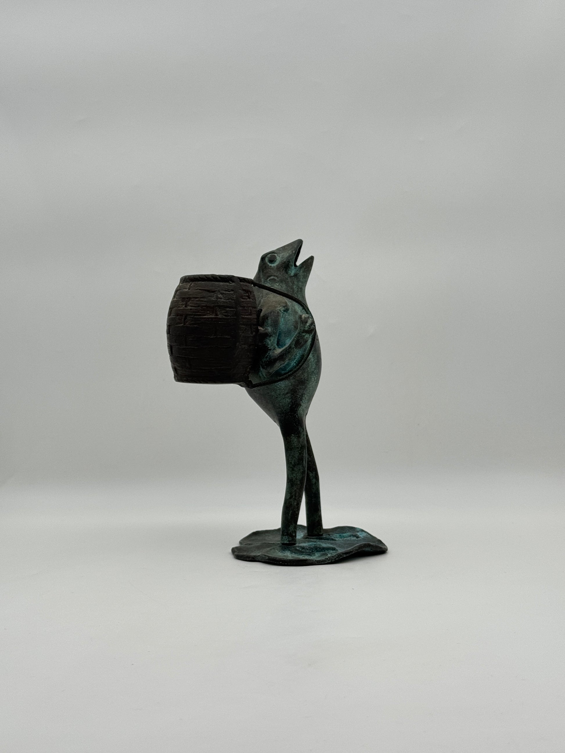 Korean Bronze Frog Spill Holder with Basket 20th Century Art