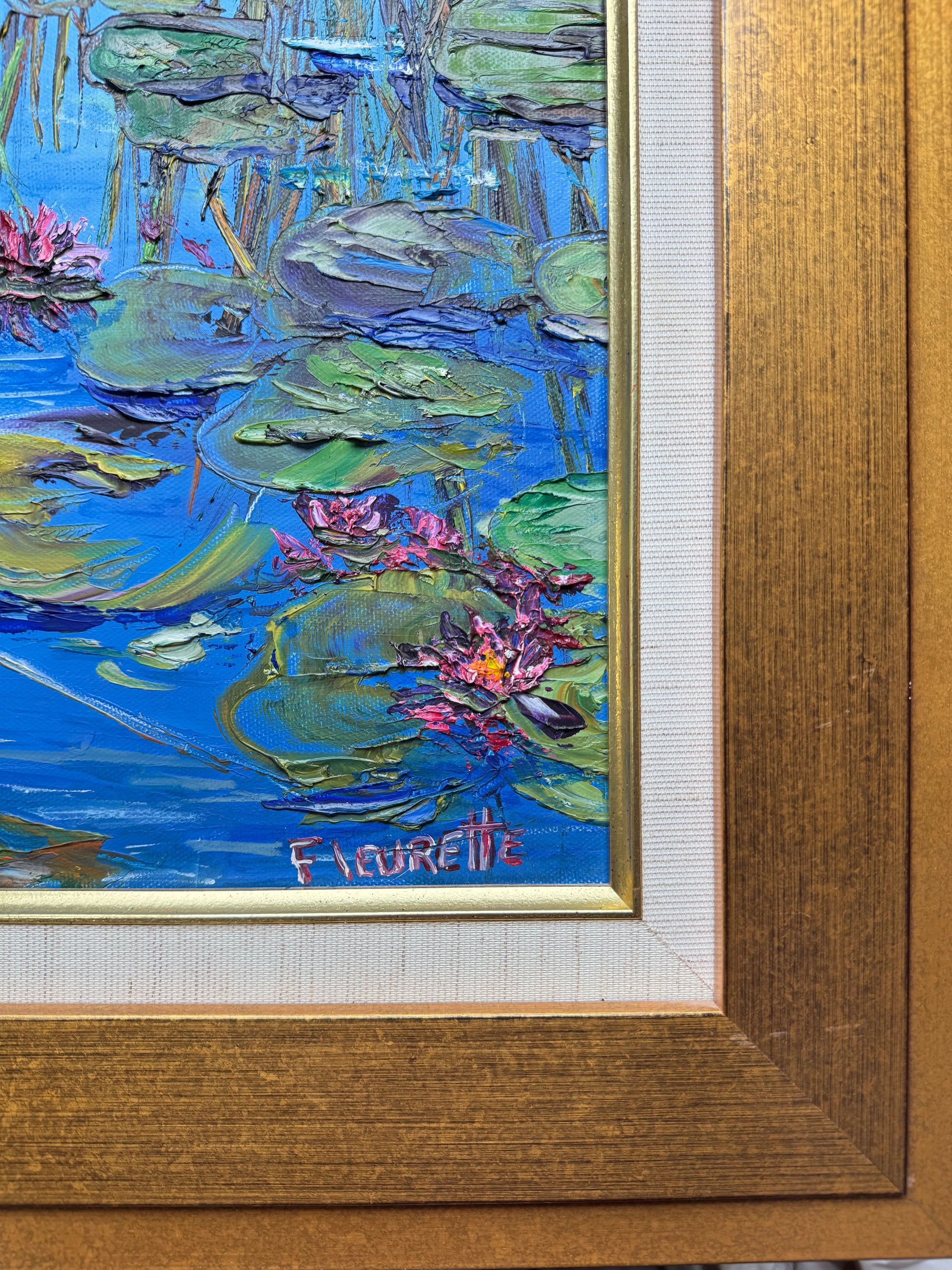 Original Oil Painting Prosperoux Pond by Flourette Hawaii 2001 Framed