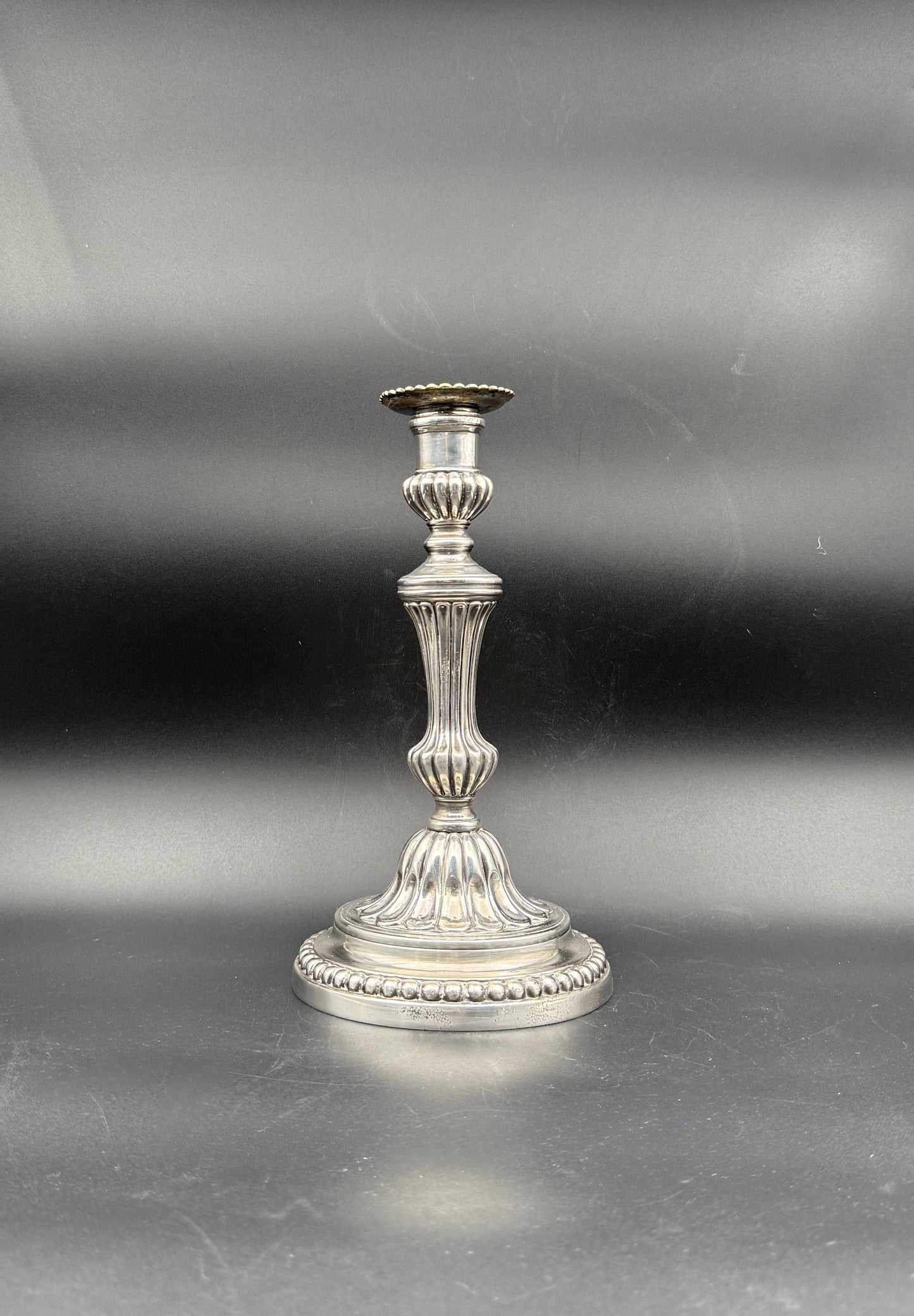 Pair Louis XVI Style Silverplate Metal Candlesticks Neoclassical Decor