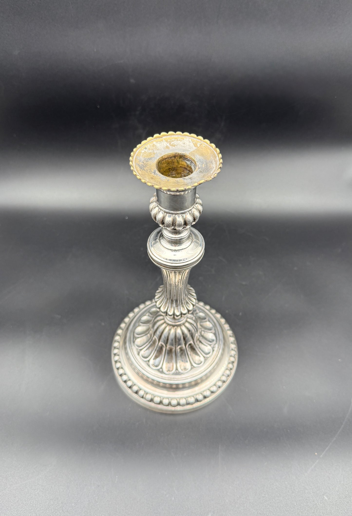 Pair Louis XVI Style Silverplate Metal Candlesticks Neoclassical Decor