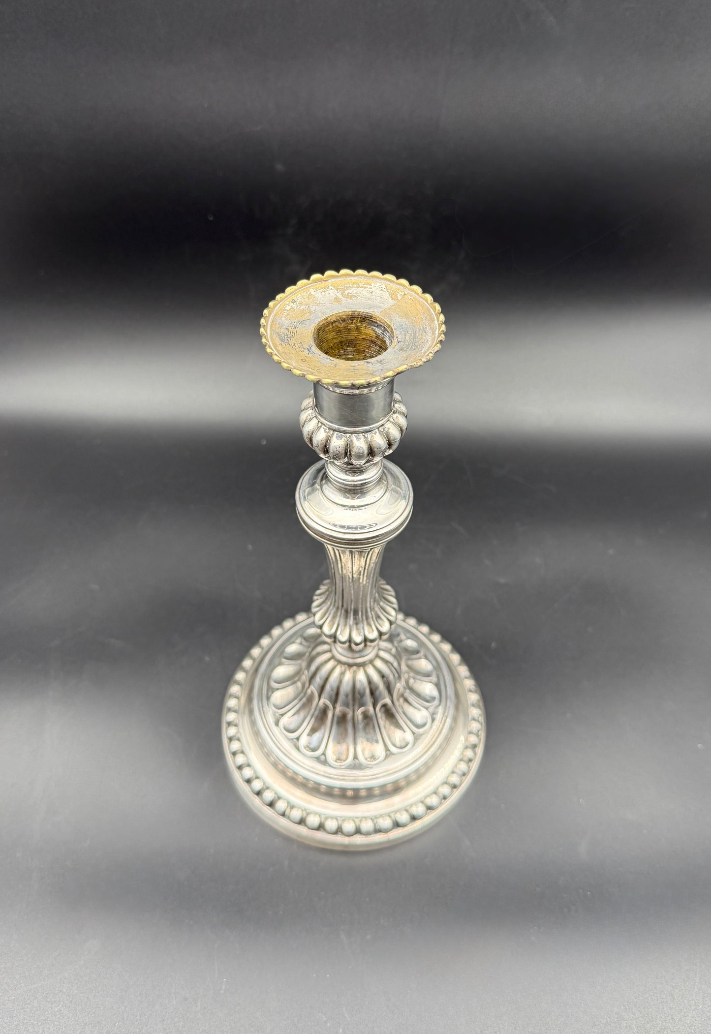 Pair Louis XVI Style Silverplate Metal Candlesticks Neoclassical Decor