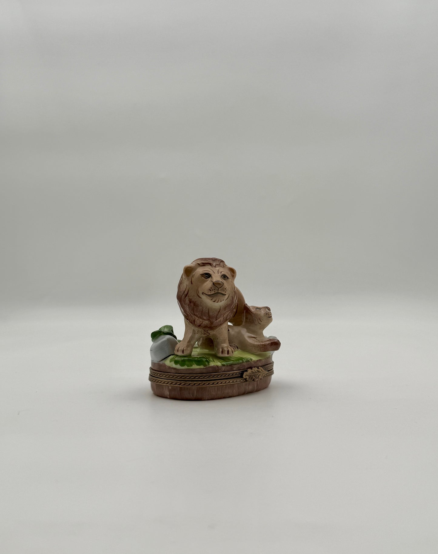 Limoges France Lion & Lioness Porcelain Trinket Box by Elida Creations