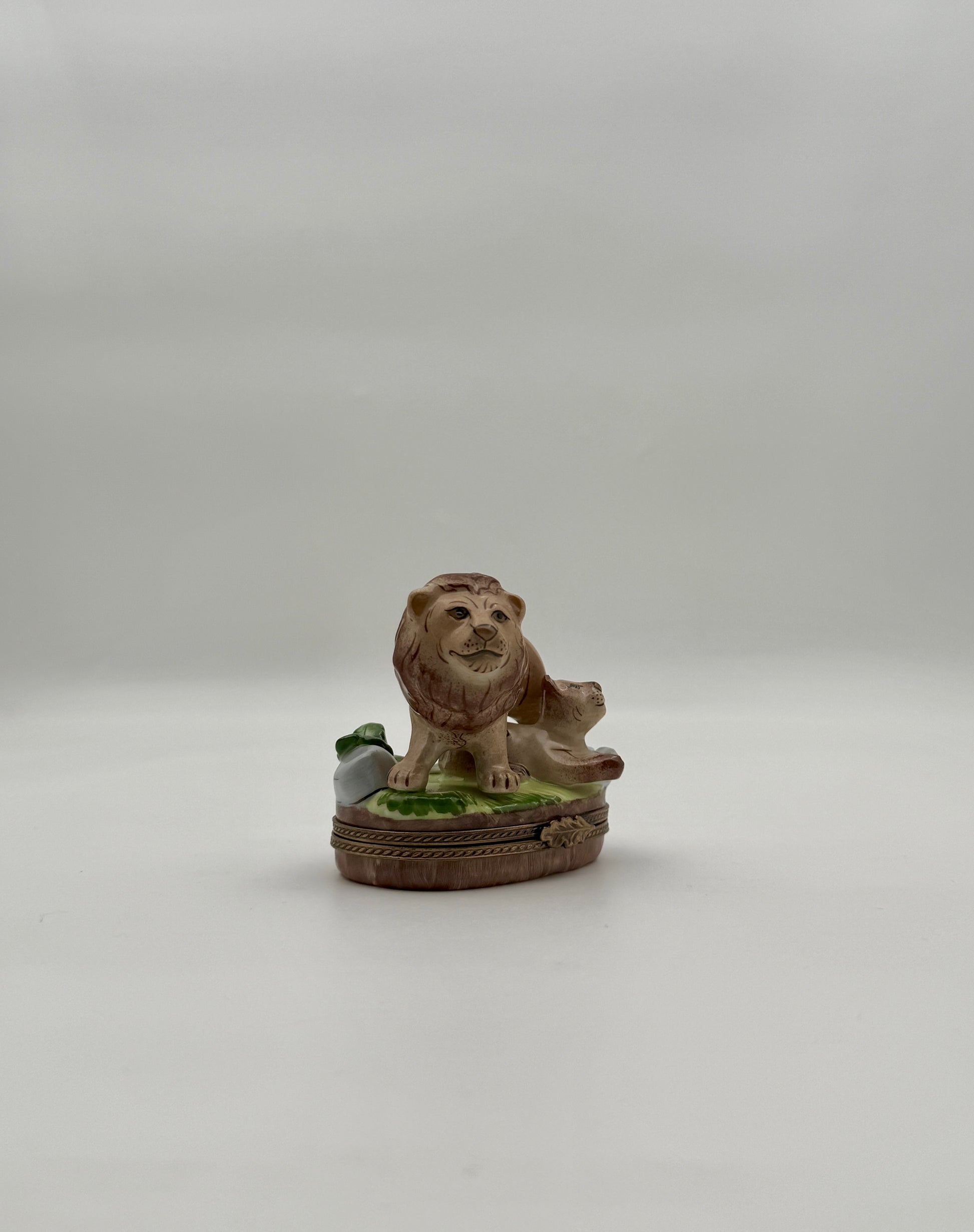 Limoges France Lion & Lioness Porcelain Trinket Box by Elida Creations