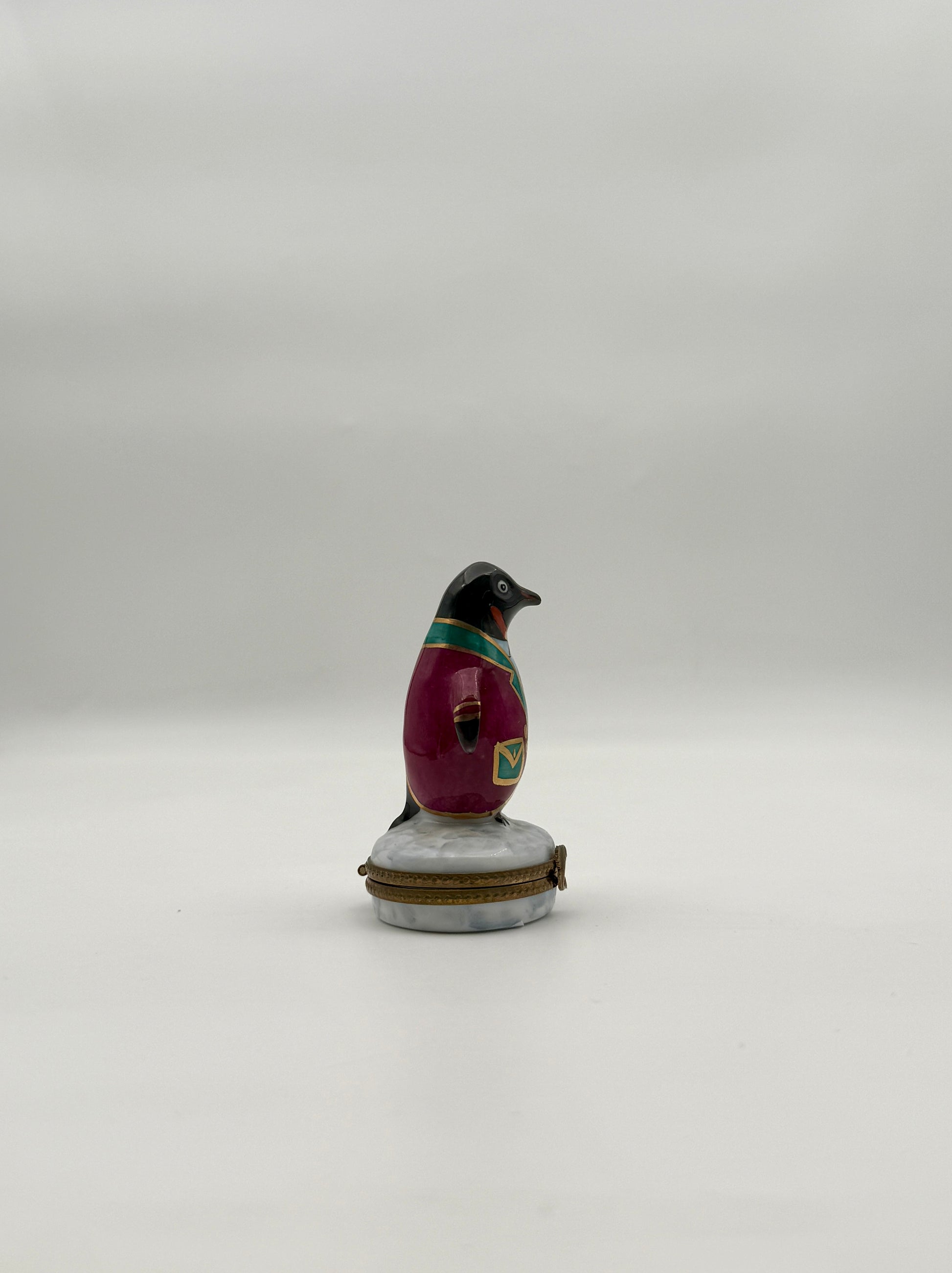 Limoges France Penguin in Dressing Gown Porcelain Trinket Box Rochard