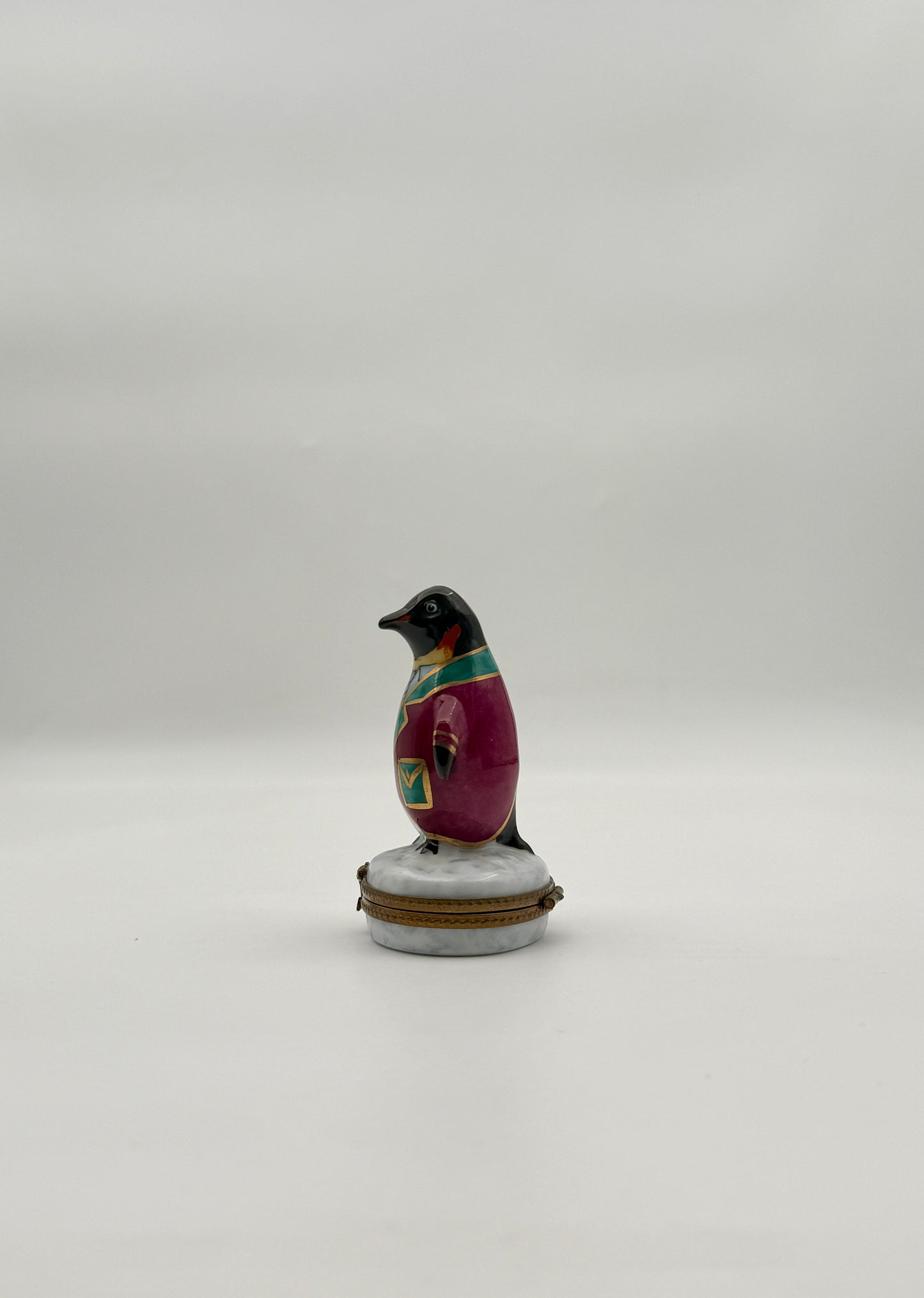Limoges France Penguin in Dressing Gown Porcelain Trinket Box Rochard