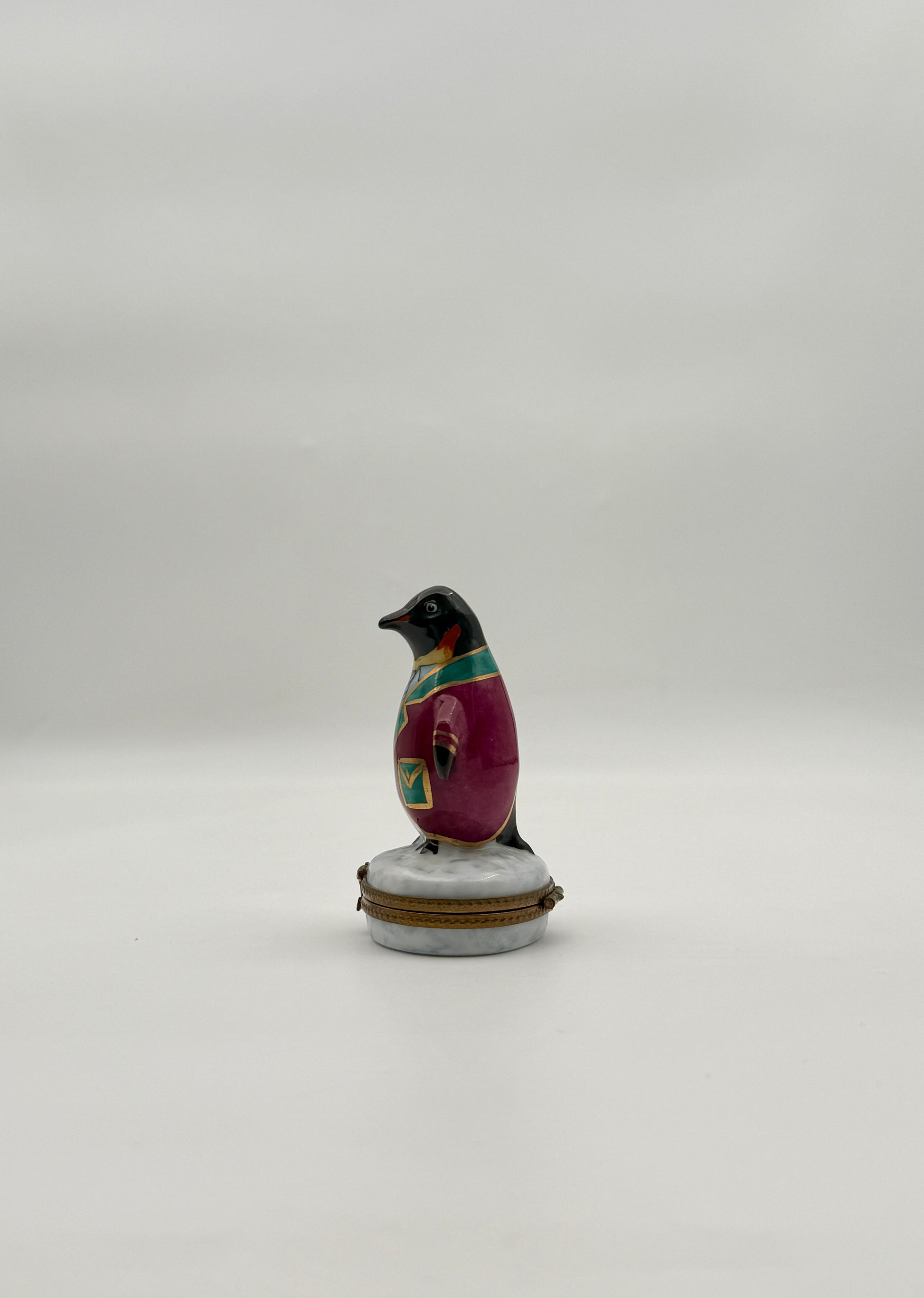 Limoges France Penguin in Dressing Gown Porcelain Trinket Box Rochard