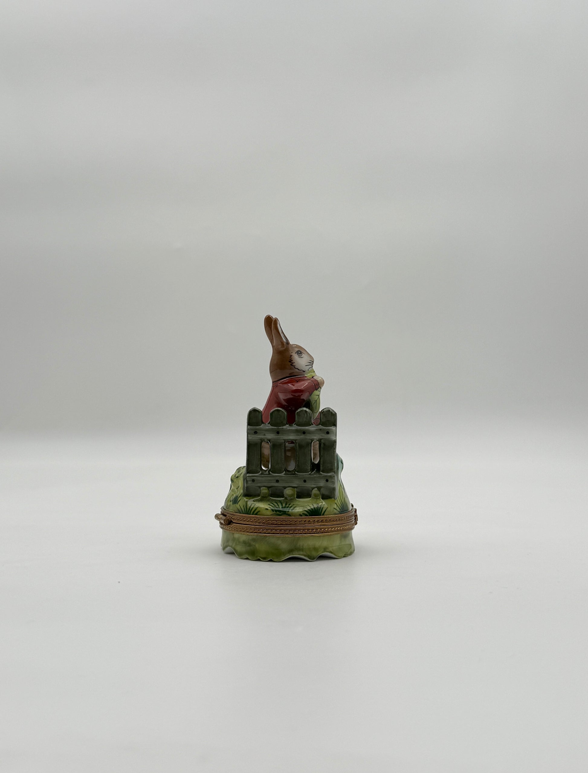 Limoges France Rabbit Eating Lettuce Trinket Box with Carrot Surprise