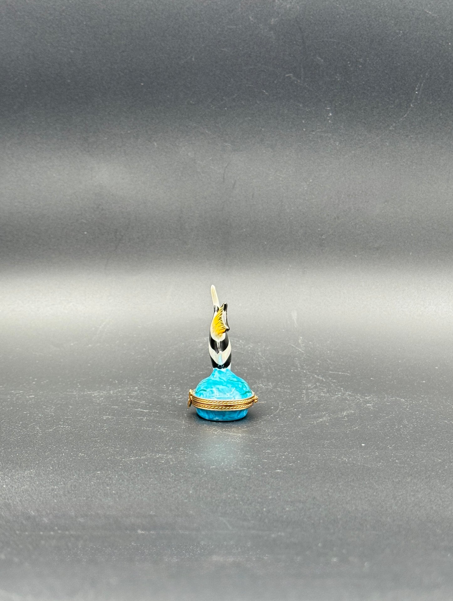 Limoges France Hand-Painted Fish Porcelain Trinket Box with Gilt Mounts