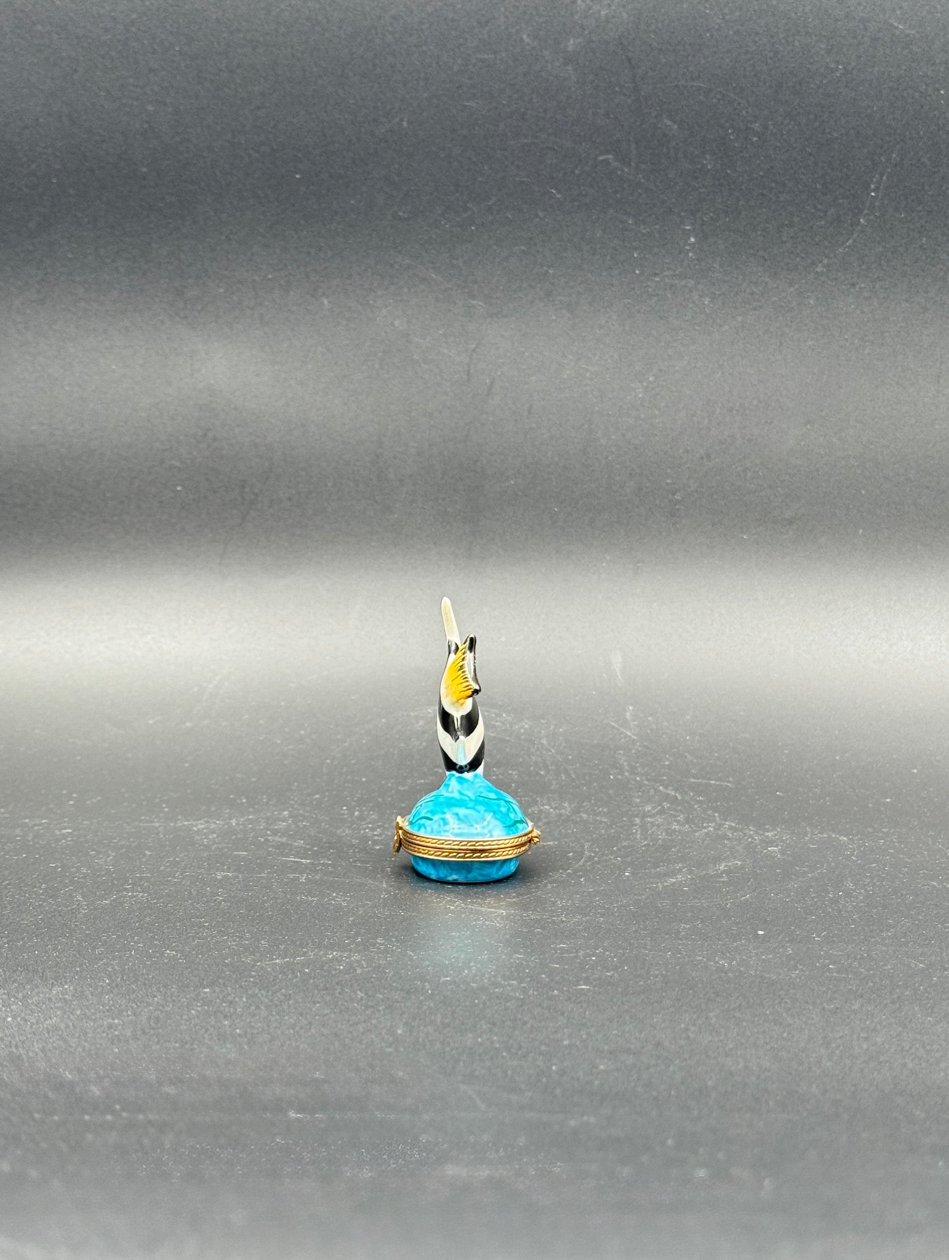 Limoges France Hand-Painted Fish Porcelain Trinket Box with Gilt Mounts