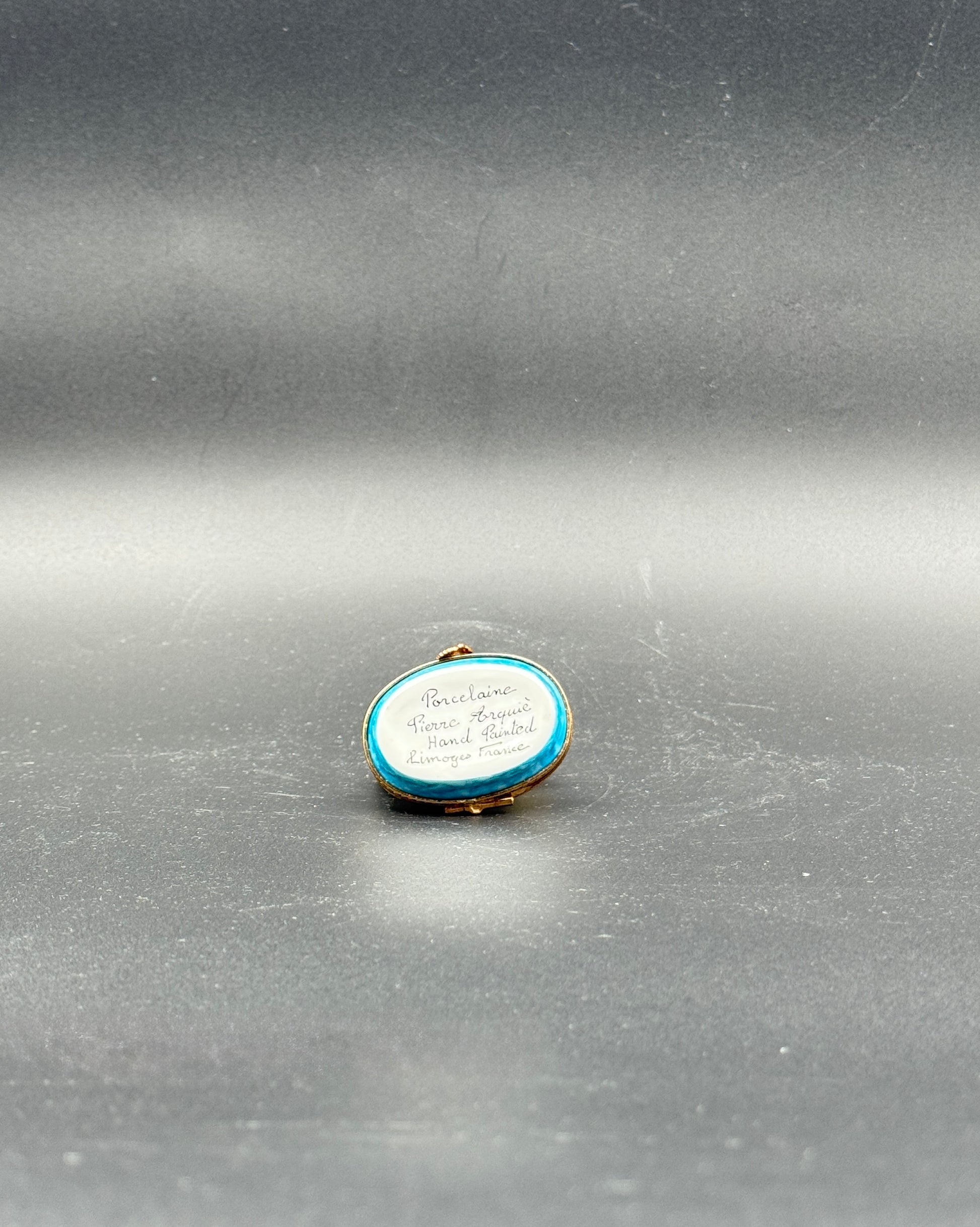 Limoges France Hand-Painted Fish Porcelain Trinket Box with Gilt Mounts