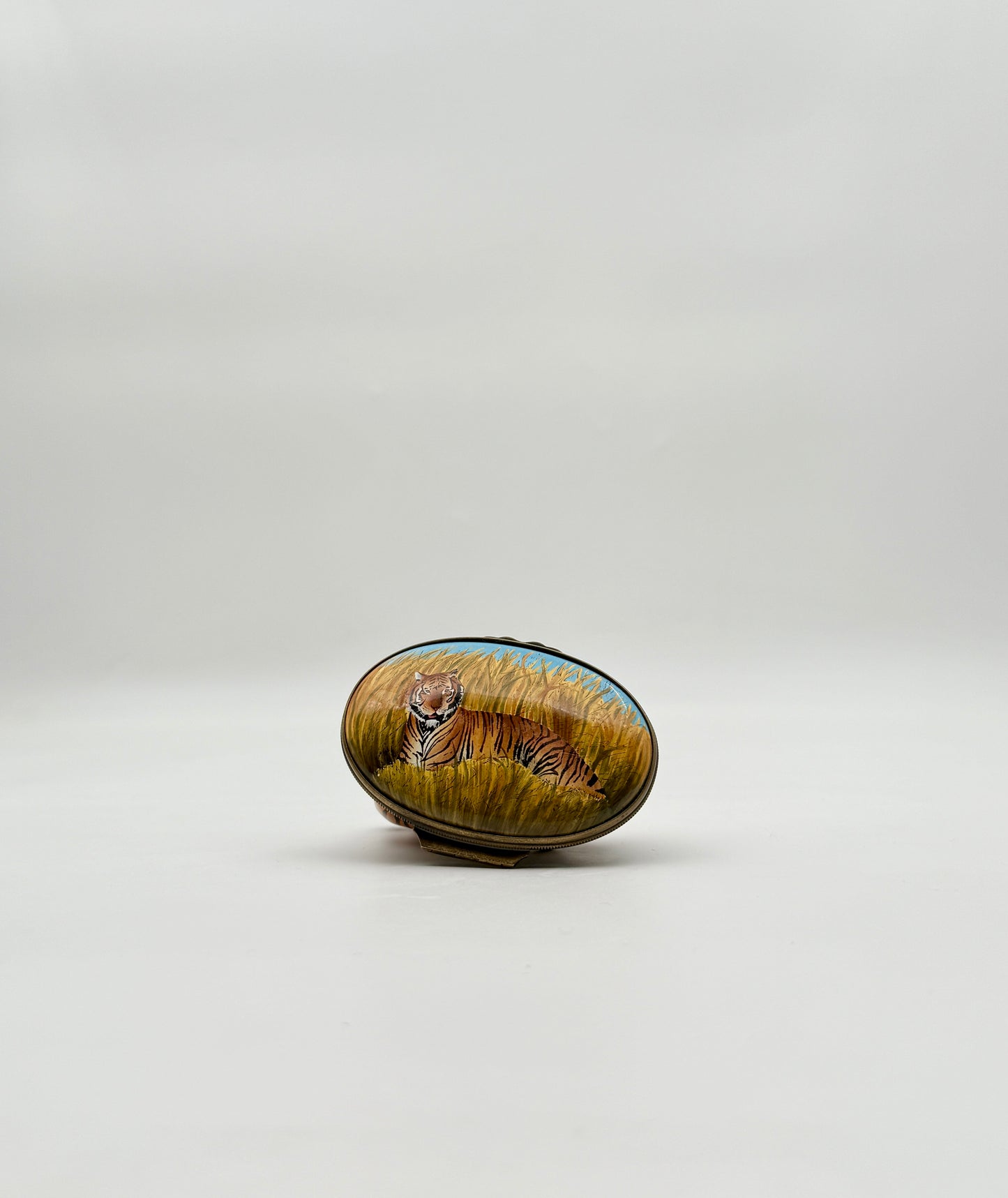 Halcyon Days Enamel Reclining Tiger Trinket Box Collectible