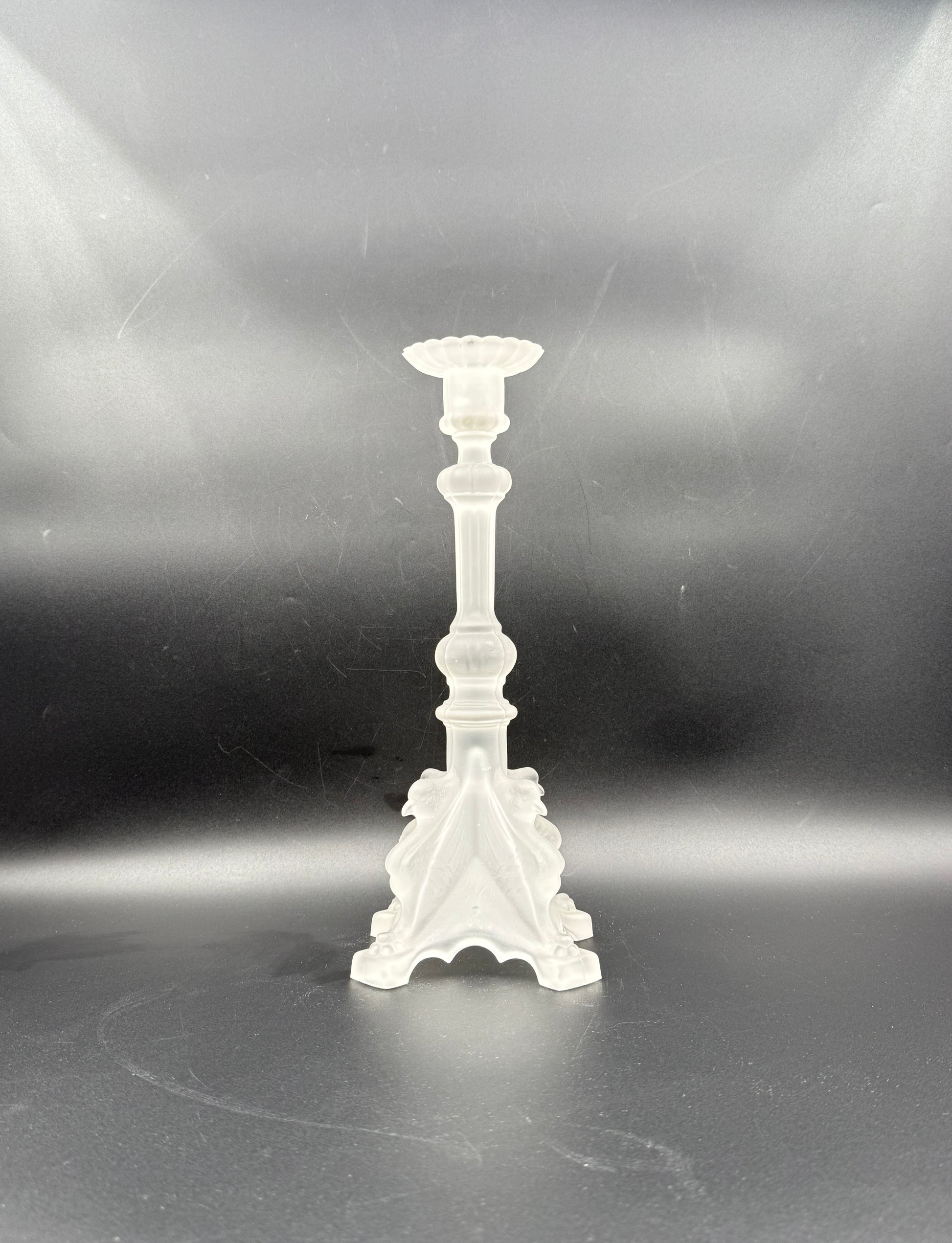 Pair Val St Lambert Frosted Glass Candlesticks Coquille Design