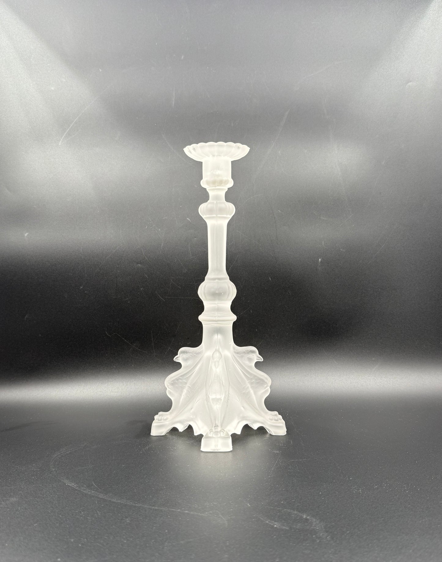 Pair Val St Lambert Frosted Glass Candlesticks “Coquille”