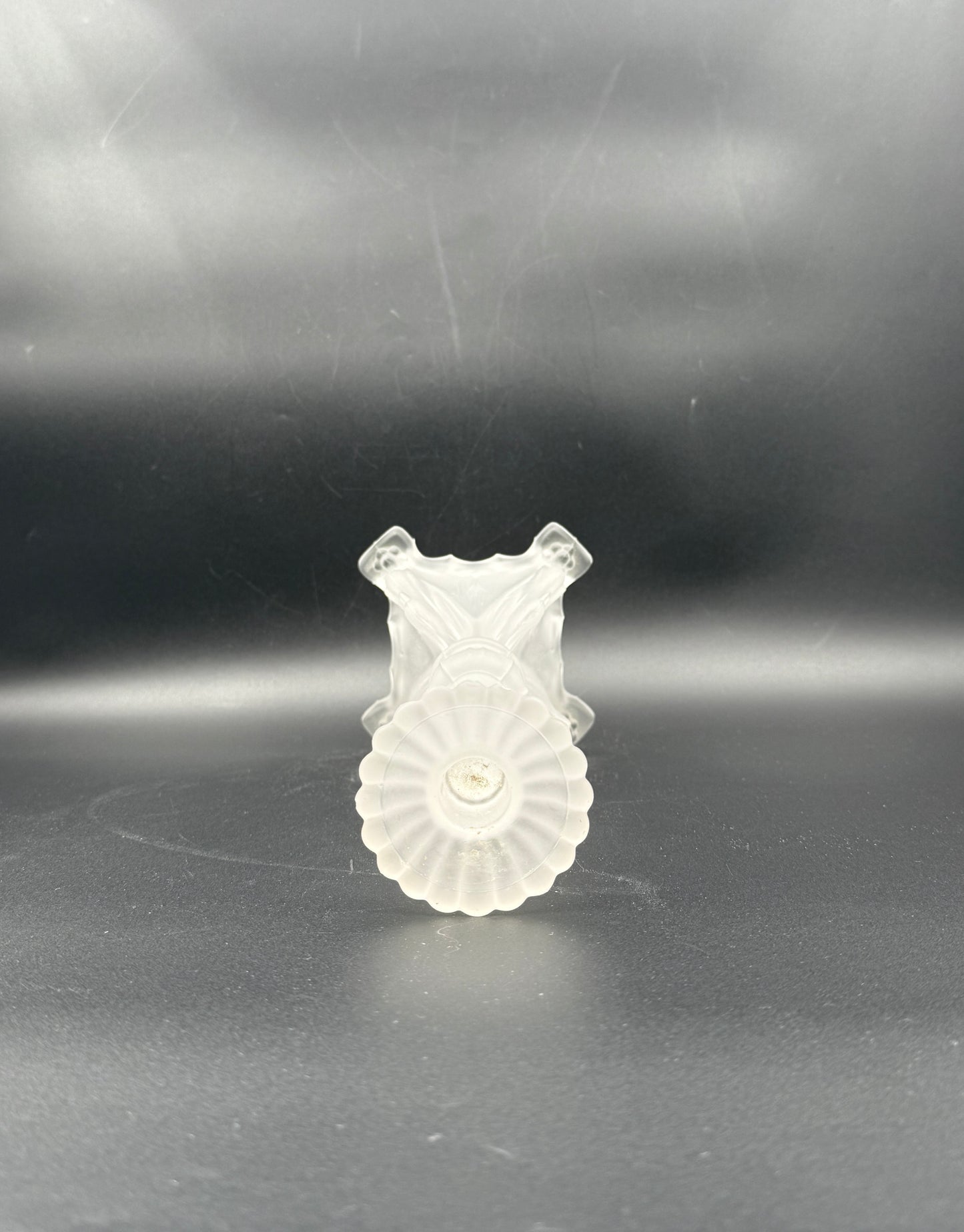 Pair Val St Lambert Frosted Glass Candlesticks Coquille Design