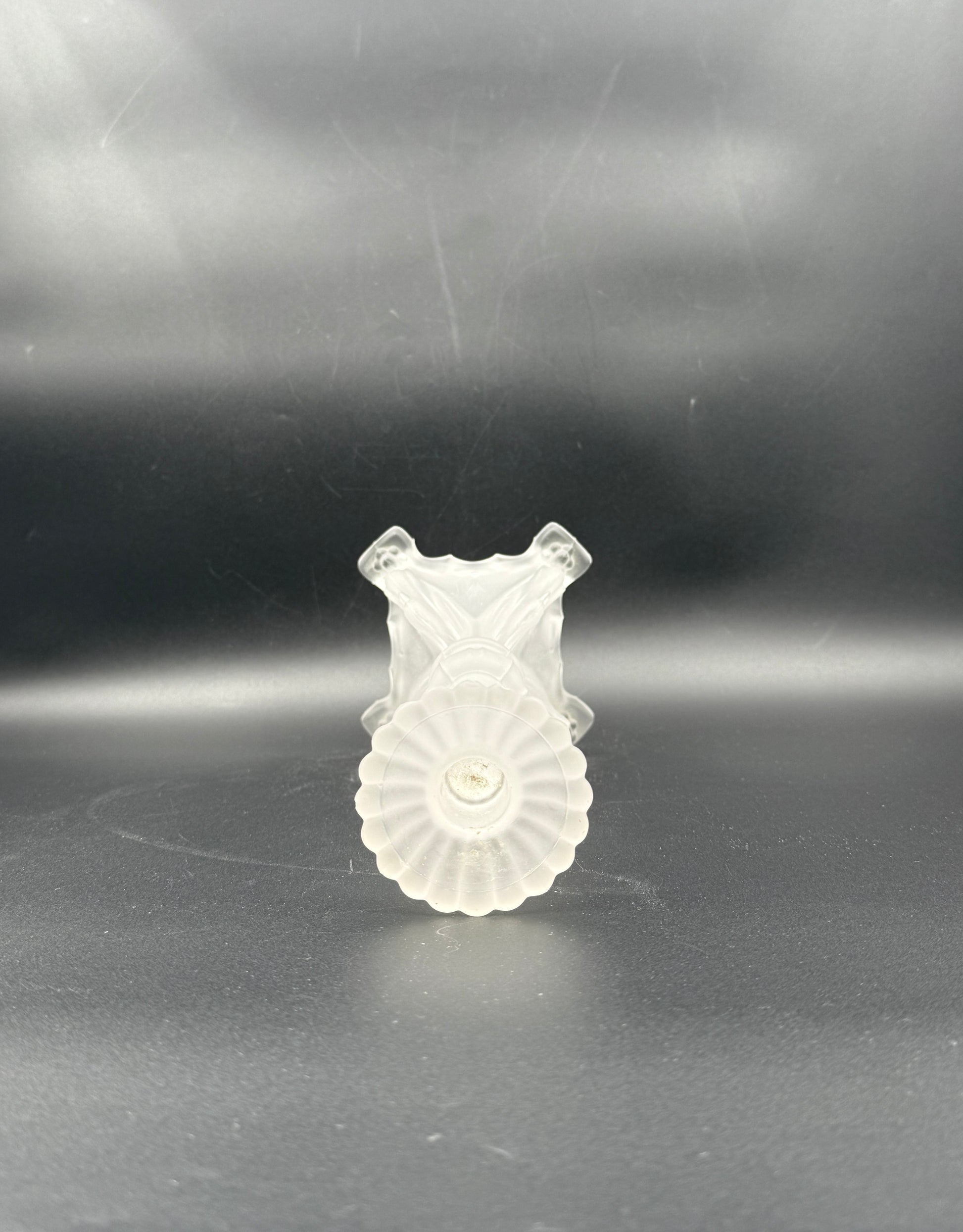 Pair Val St Lambert Frosted Glass Candlesticks Coquille Design