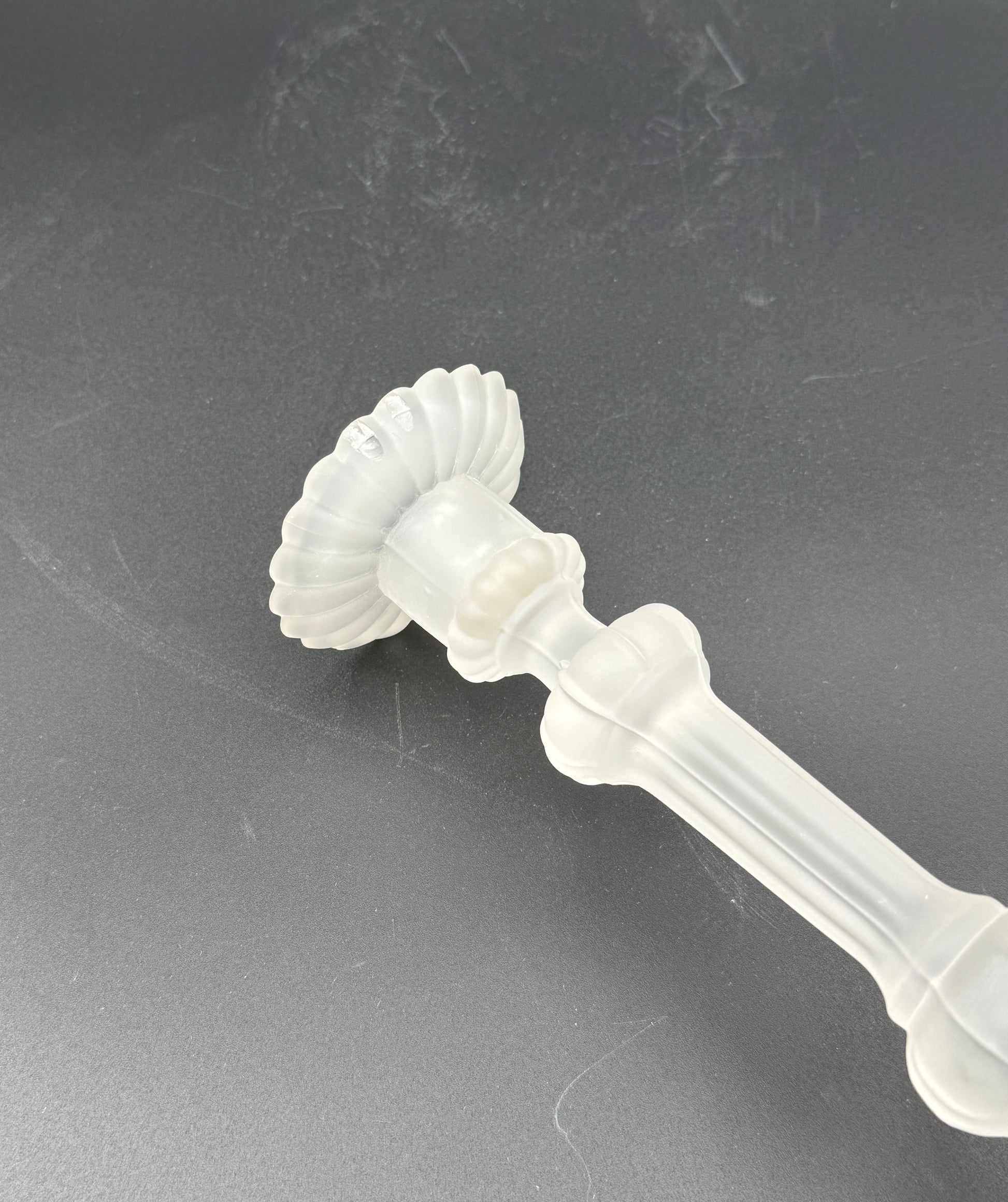 Pair Val St Lambert Frosted Glass Candlesticks Coquille Design