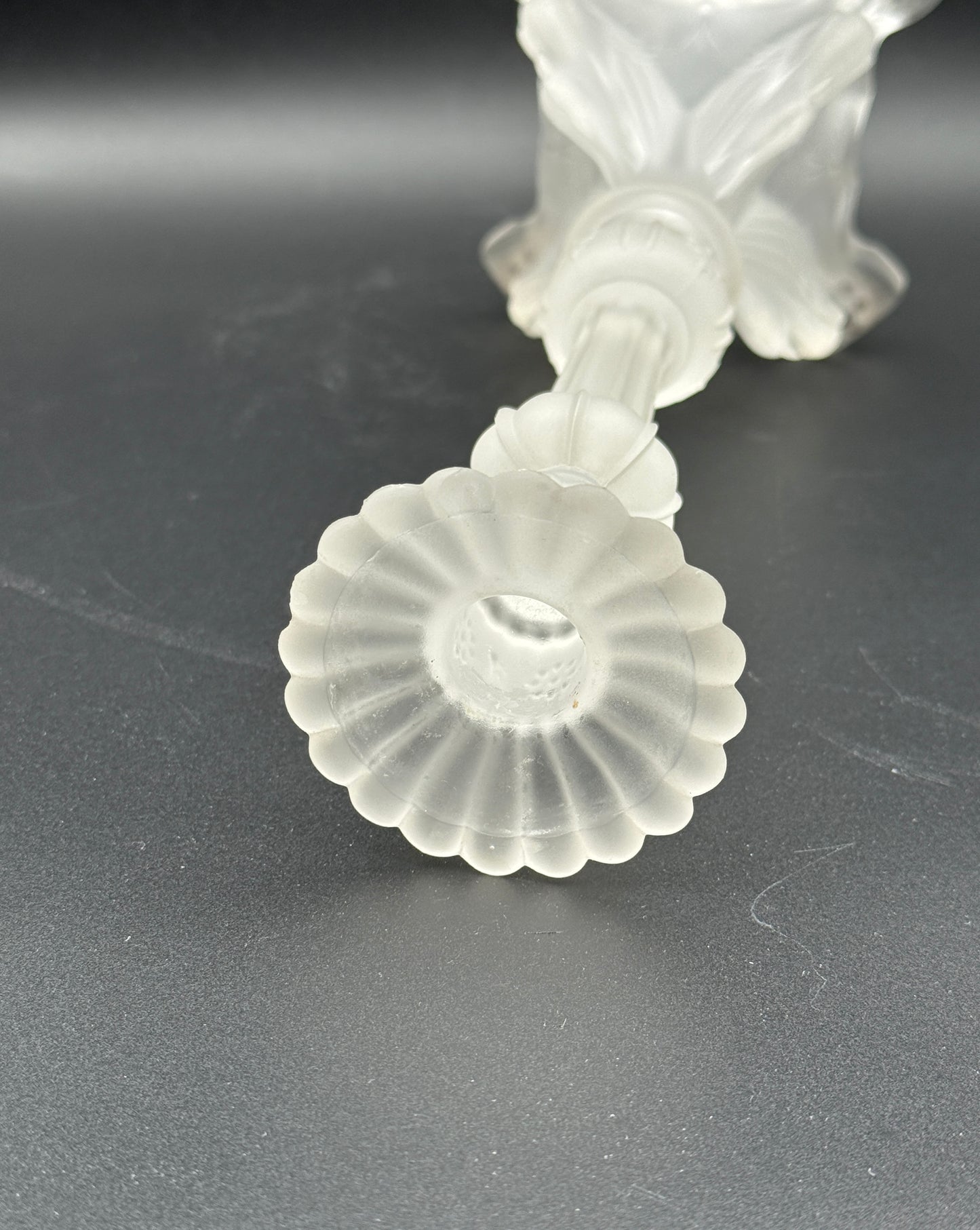 Pair Val St Lambert Frosted Glass Candlesticks Coquille Design