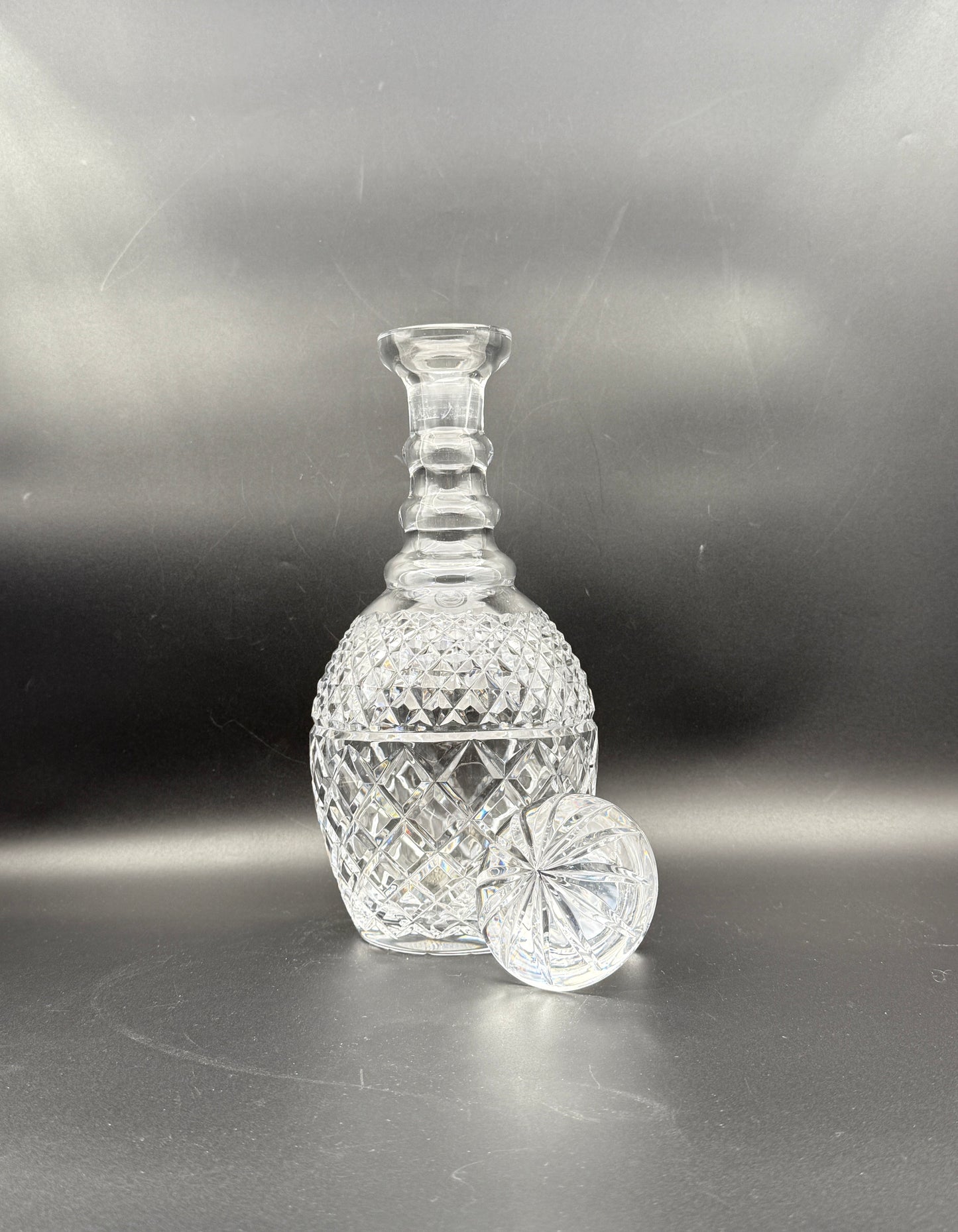 Vintage Cut Crystal Decanter with Stopper, Classic Crosshatch