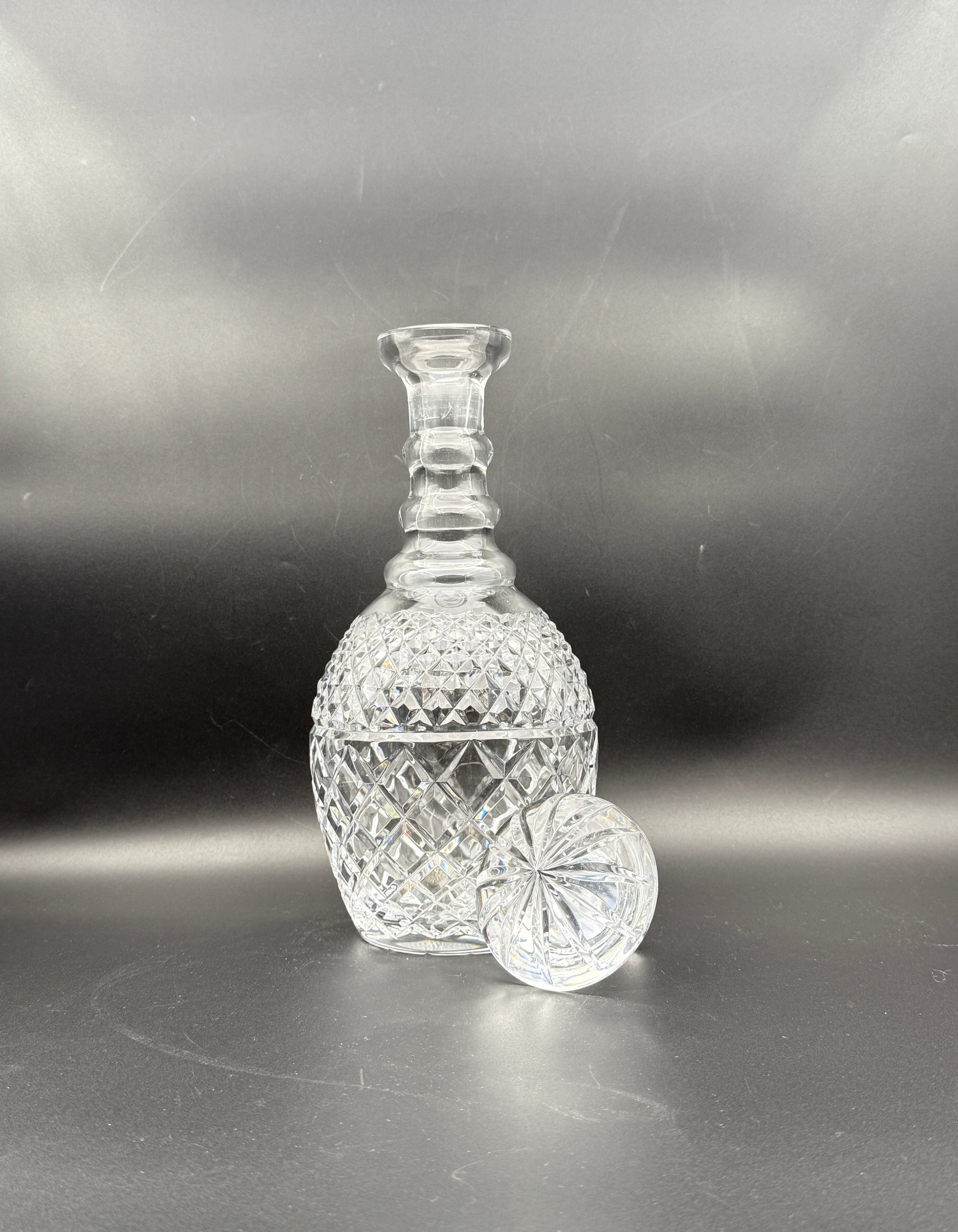 Vintage Cut Crystal Decanter with Stopper, Classic Crosshatch