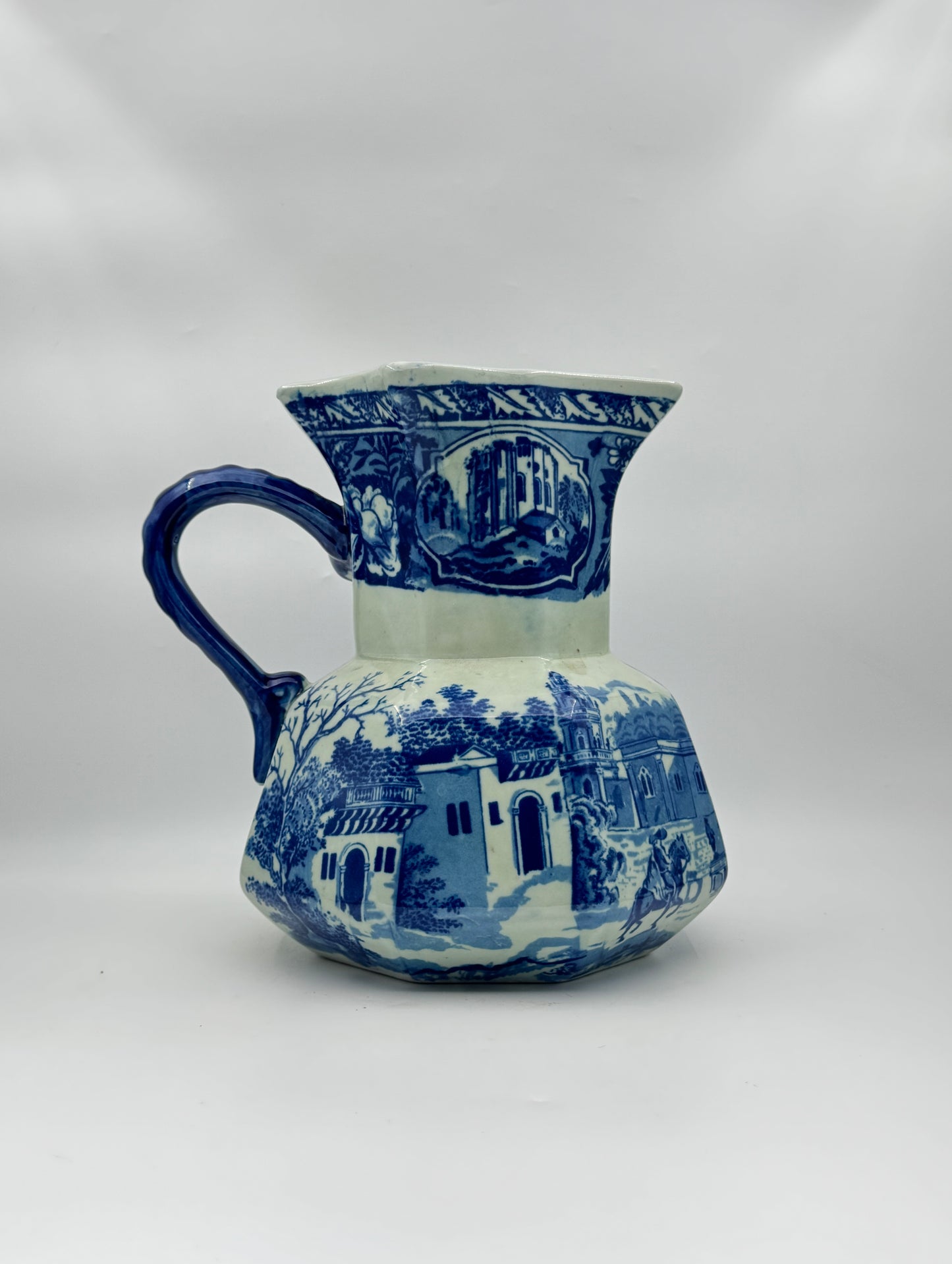 Antique Victoria Ware Ironstone Pitcher – Blue Transferware Vase, Staffordshire England