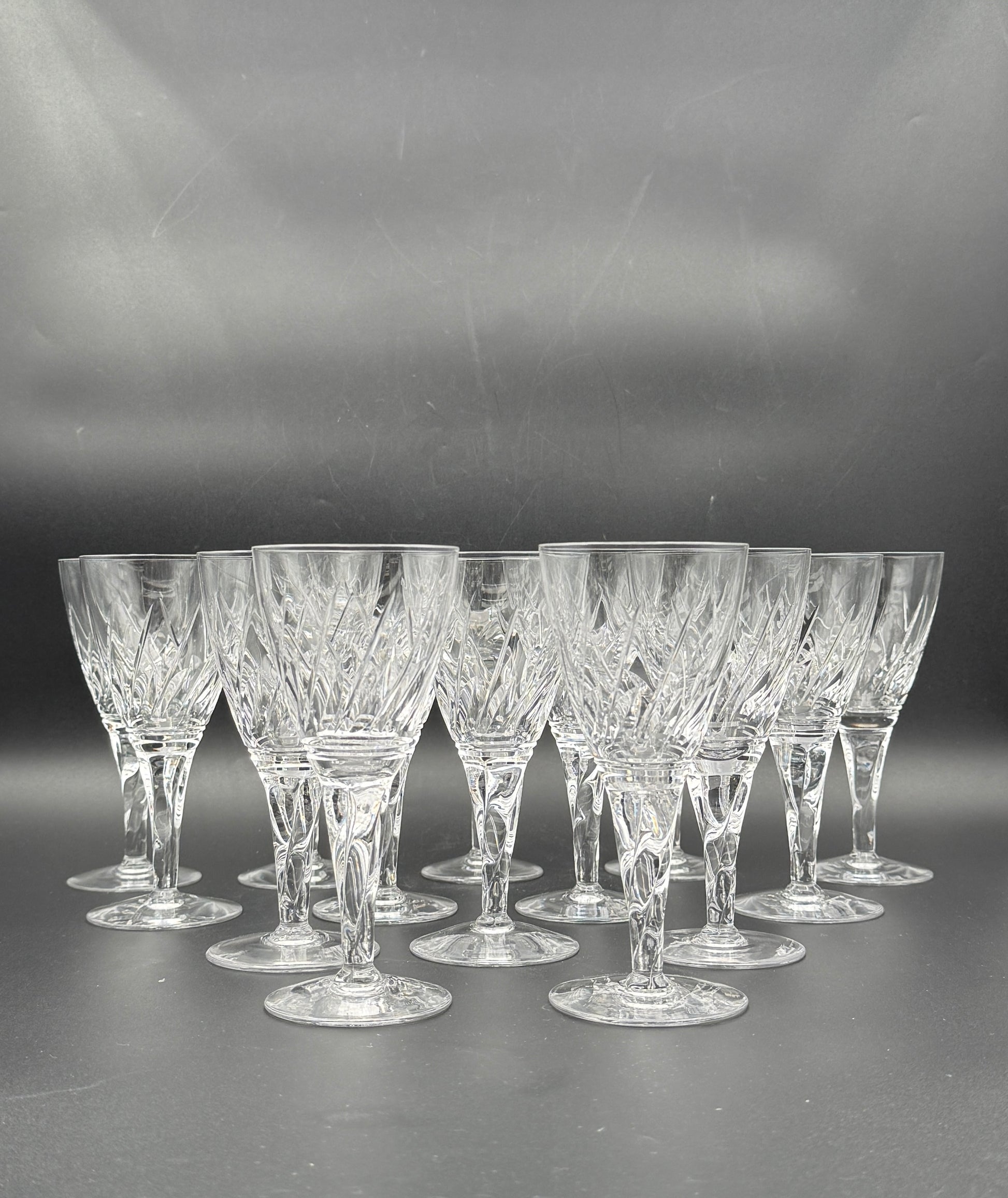 Set of 14 Stuart Crystal Wine Glasses “Honeysuckle” – England
