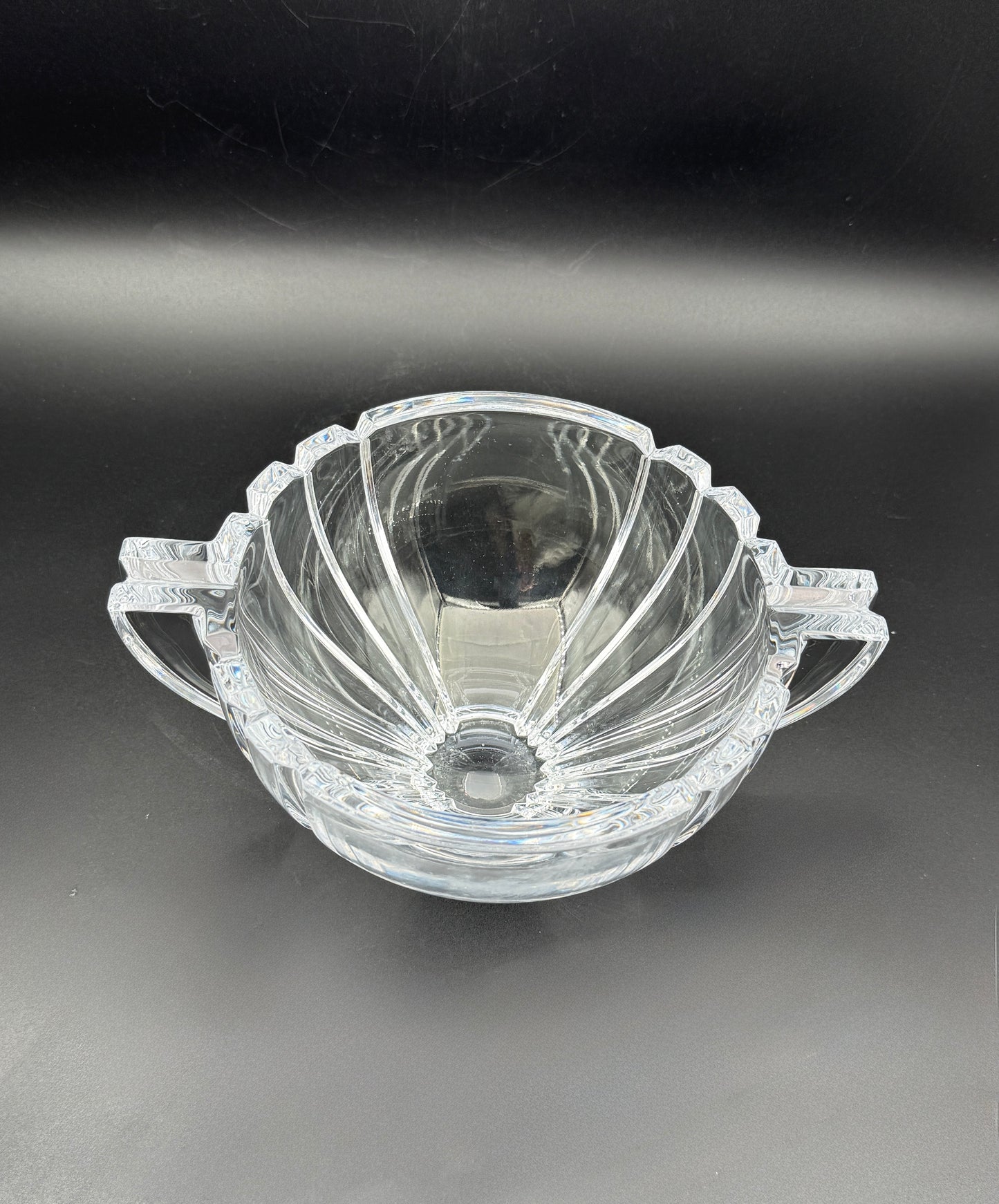 Crystal Bowl with Handles Scandinavian Style Possibly Orrefors