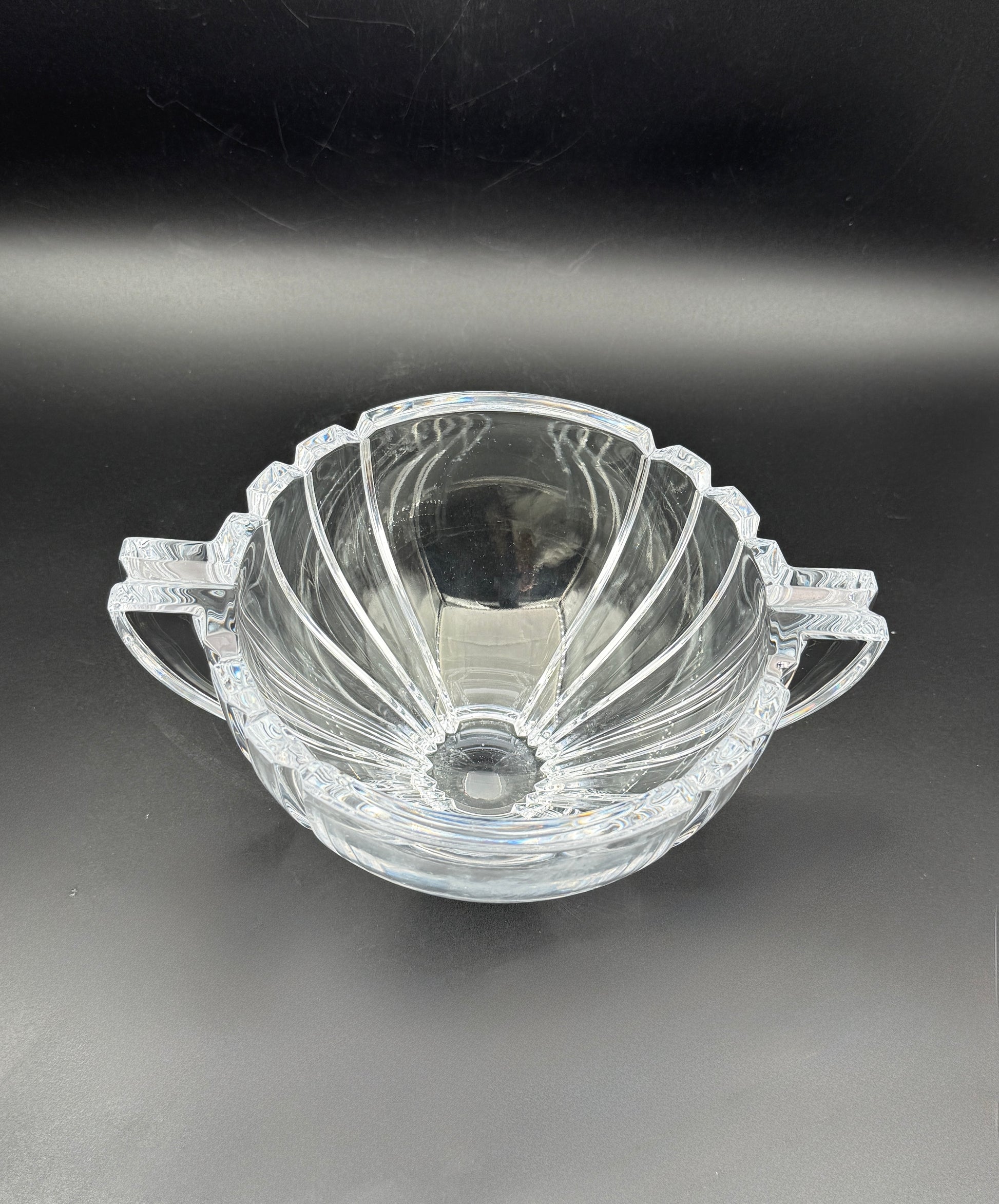 Crystal Bowl with Handles Scandinavian Style Possibly Orrefors
