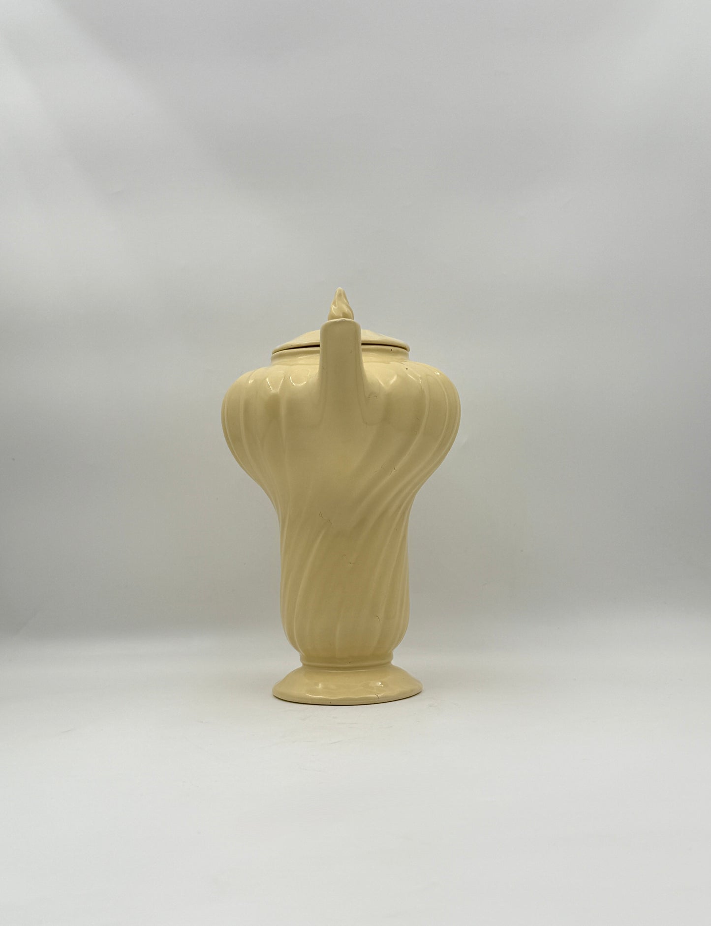 Vintage USA Pottery Pale Yellow Pitcher with Lid, Mid-Century