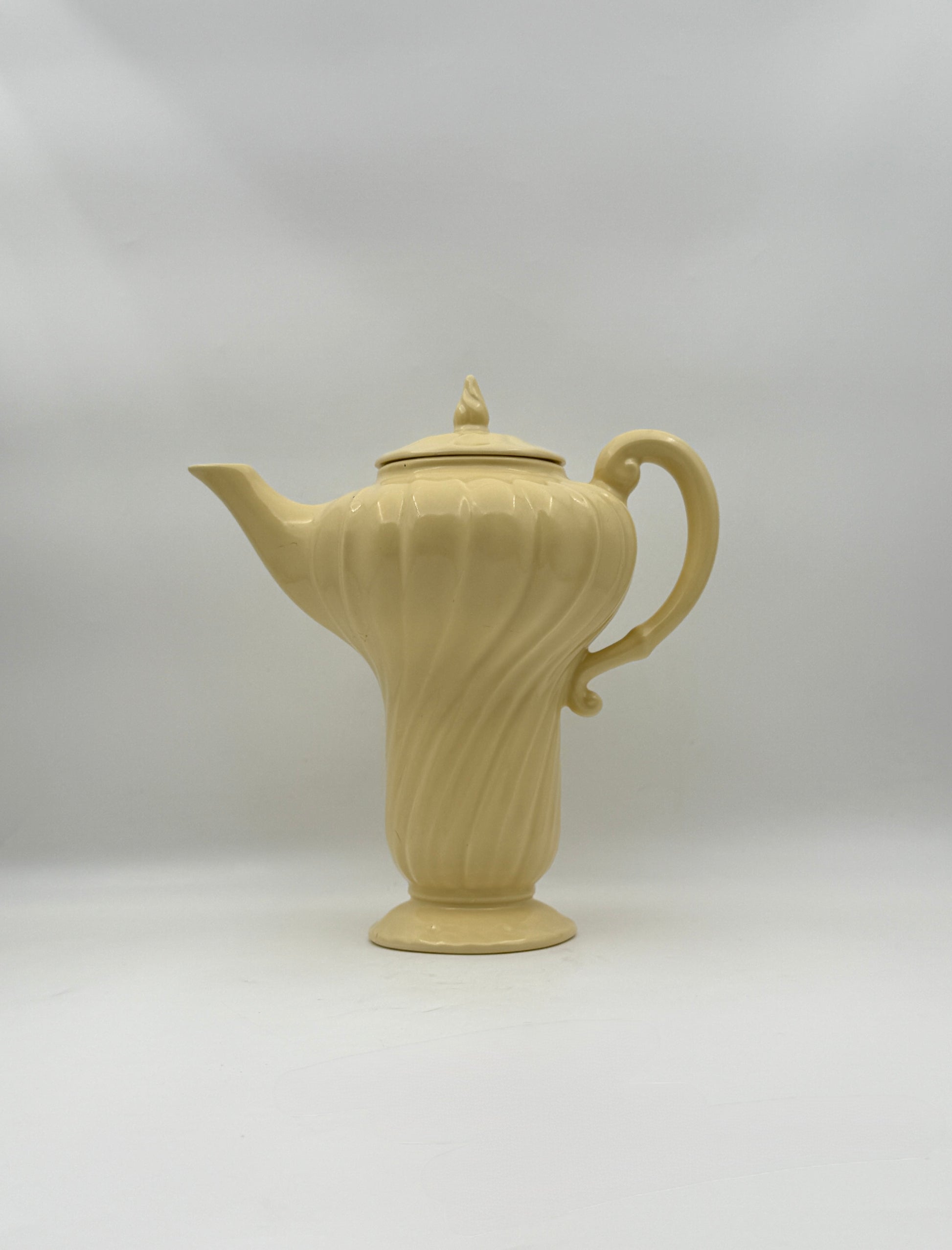 Vintage USA Pottery Pale Yellow Pitcher with Lid, Mid-Century