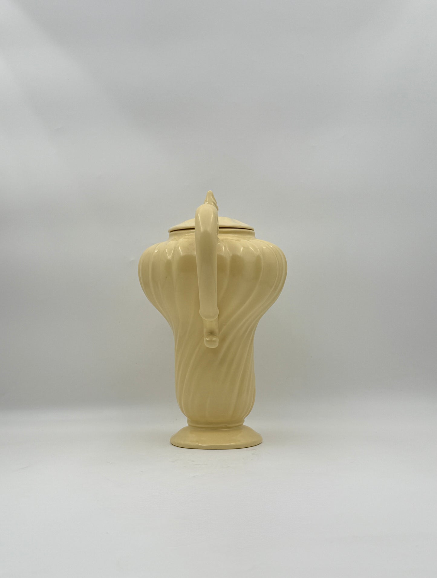 Vintage USA Pottery Pale Yellow Pitcher with Lid, Mid-Century