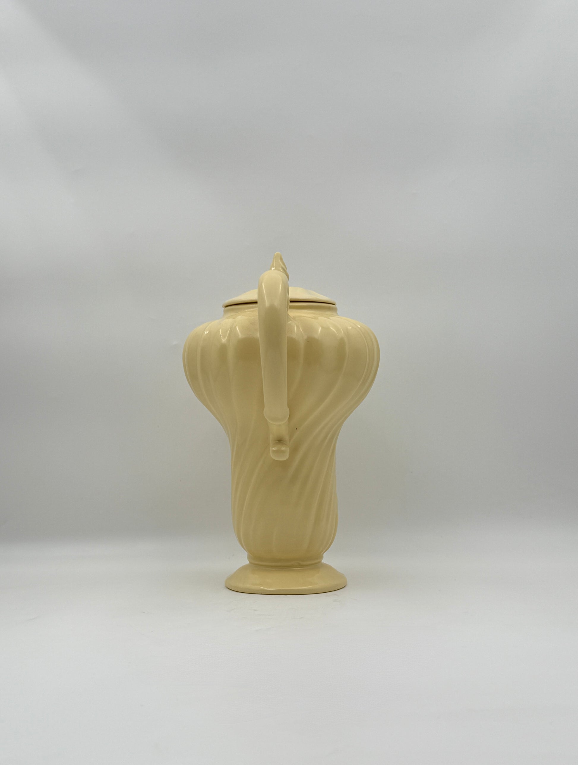 Vintage USA Pottery Pale Yellow Pitcher with Lid, Mid-Century