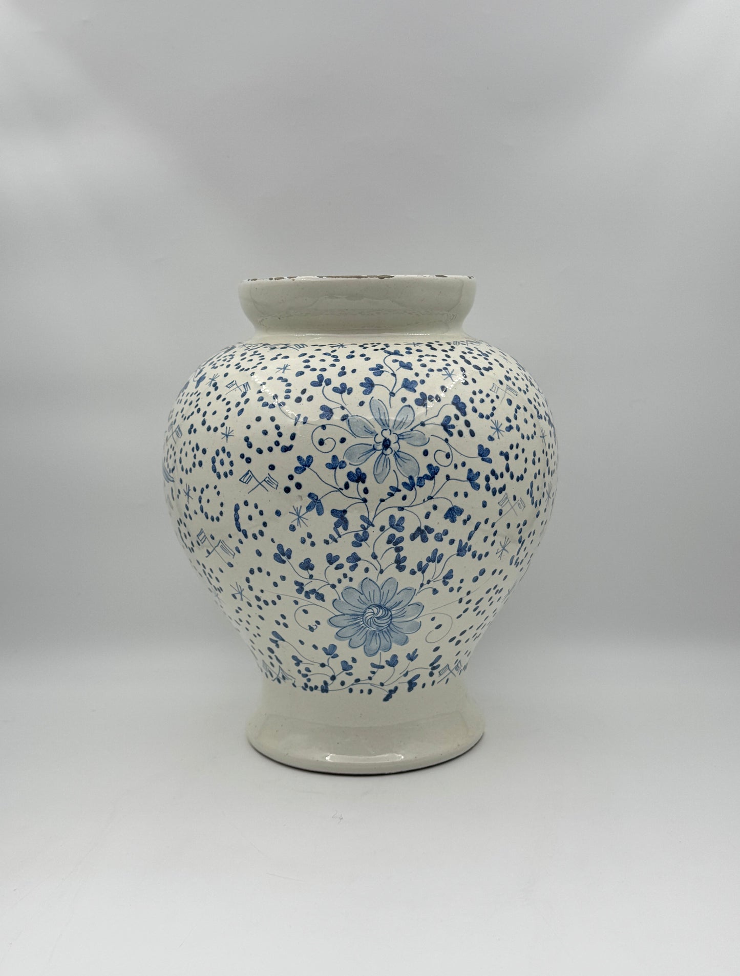 Blue & White Vase with Bird and Floral Motif